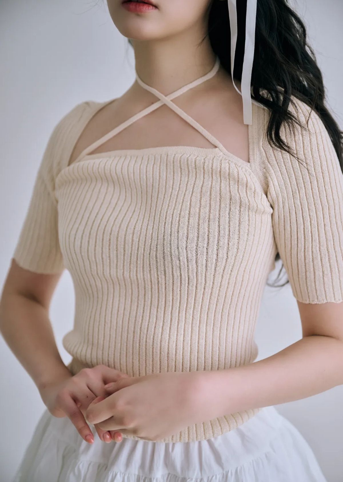 바이서우(BYSEOWOO) 비앙카 투웨이 니트 티셔츠(아이보리)