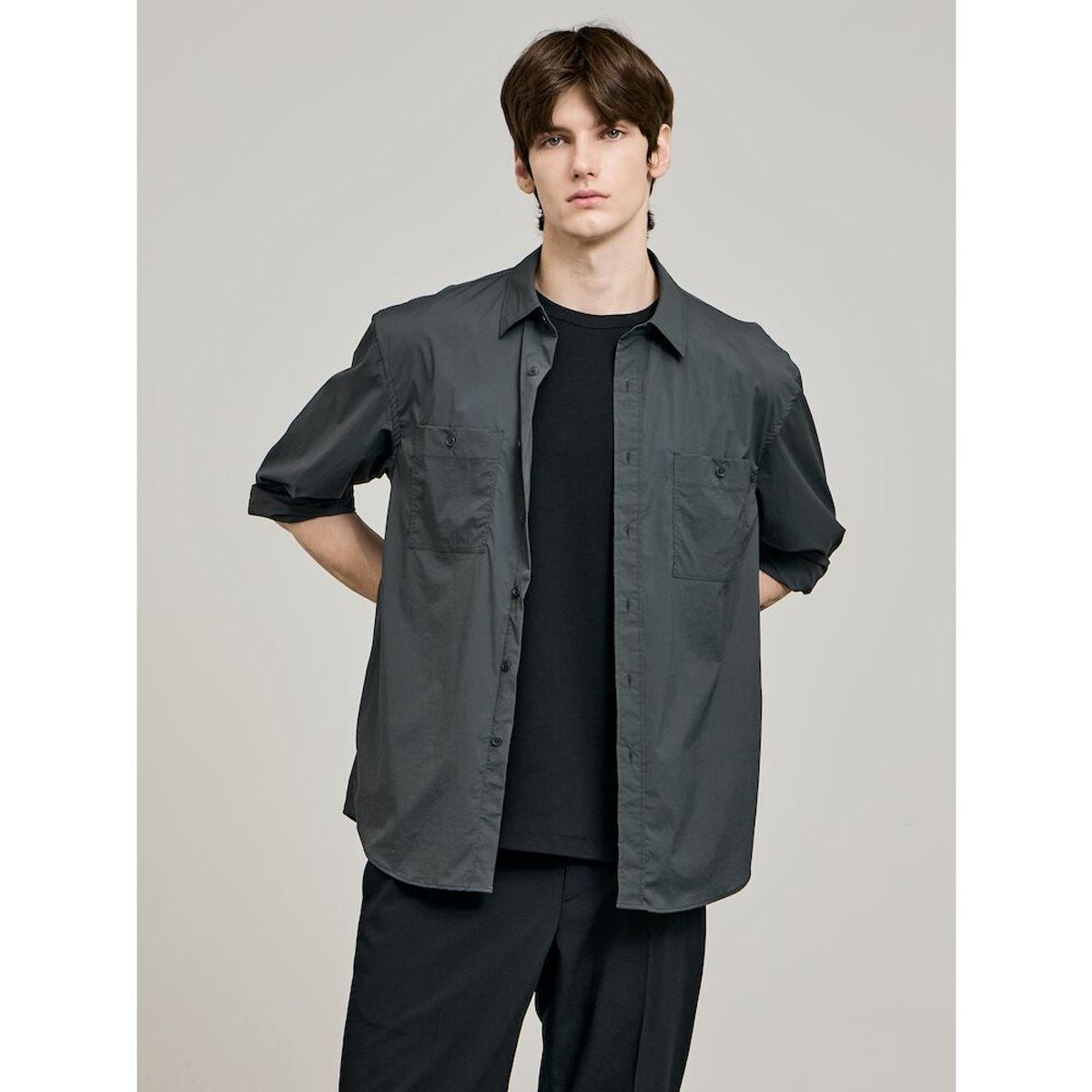 GLXY (갤럭시 라이프스타일)(GLXY (GALAXY LIFESTYLE)) GLXY [갤럭시라이프스타일][三無衣服] 나일론 스트레치 오버셔츠  애쉬