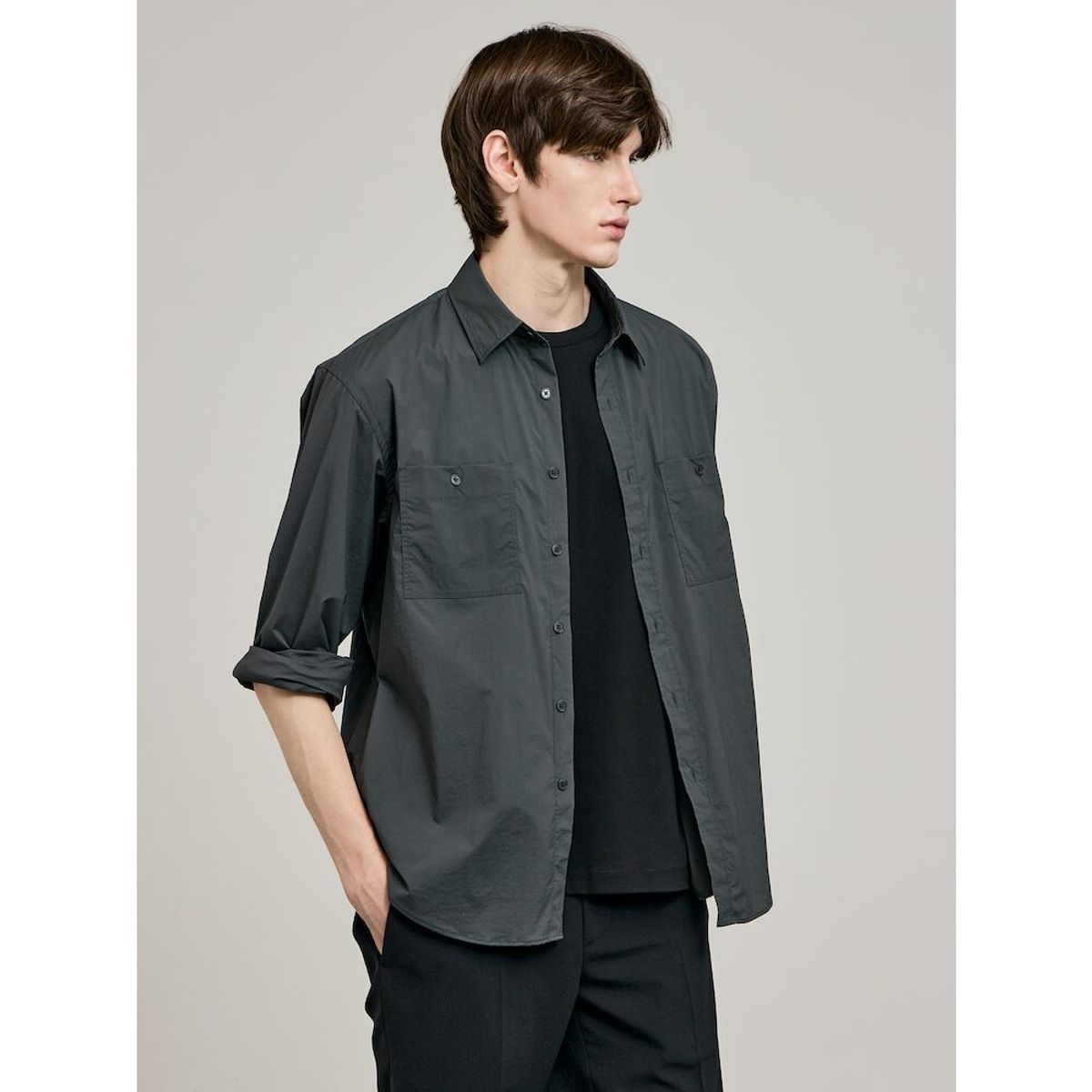GLXY (갤럭시 라이프스타일)(GLXY (GALAXY LIFESTYLE)) GLXY [갤럭시라이프스타일][三無衣服] 나일론 스트레치 오버셔츠  애쉬