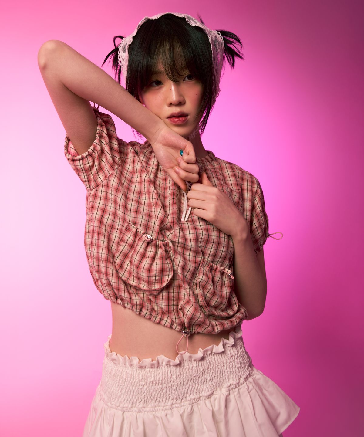 유얼쎄시(YOUR SASSY) Check String Pocket Blouse (PINK)