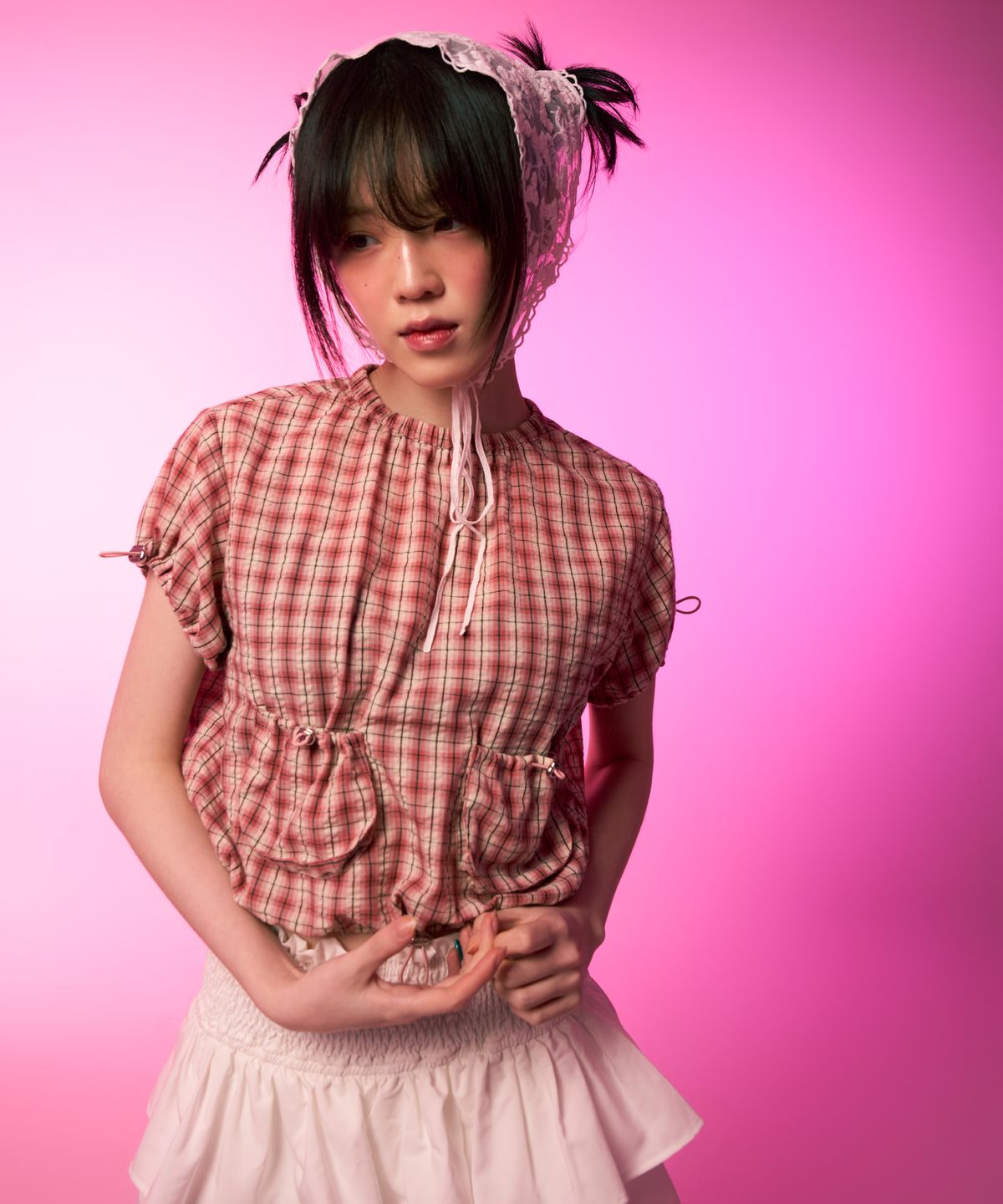 유얼쎄시(YOUR SASSY) Check String Pocket Blouse (PINK)
