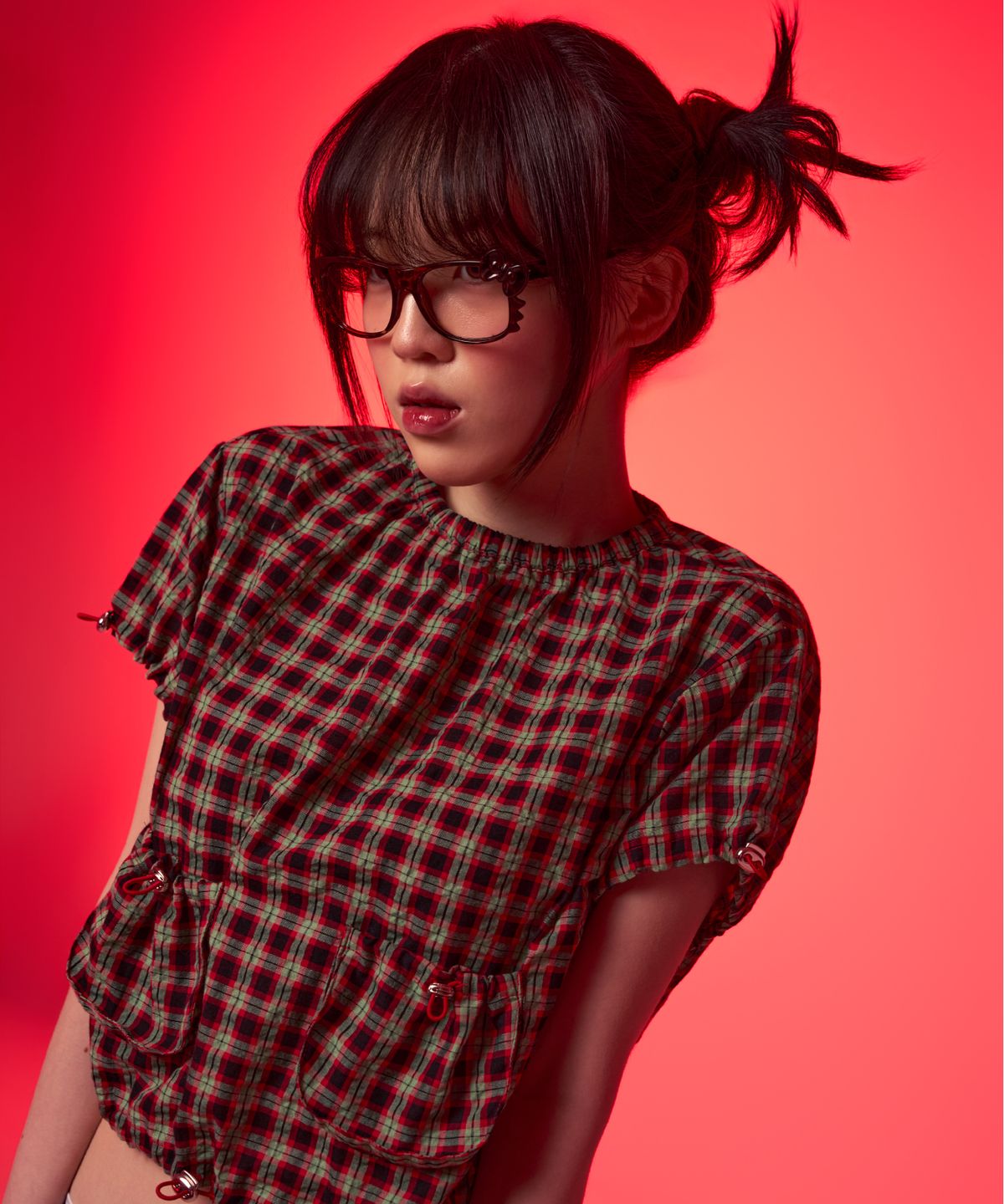 유얼쎄시(YOUR SASSY) Check String Pocket Blouse (RED)