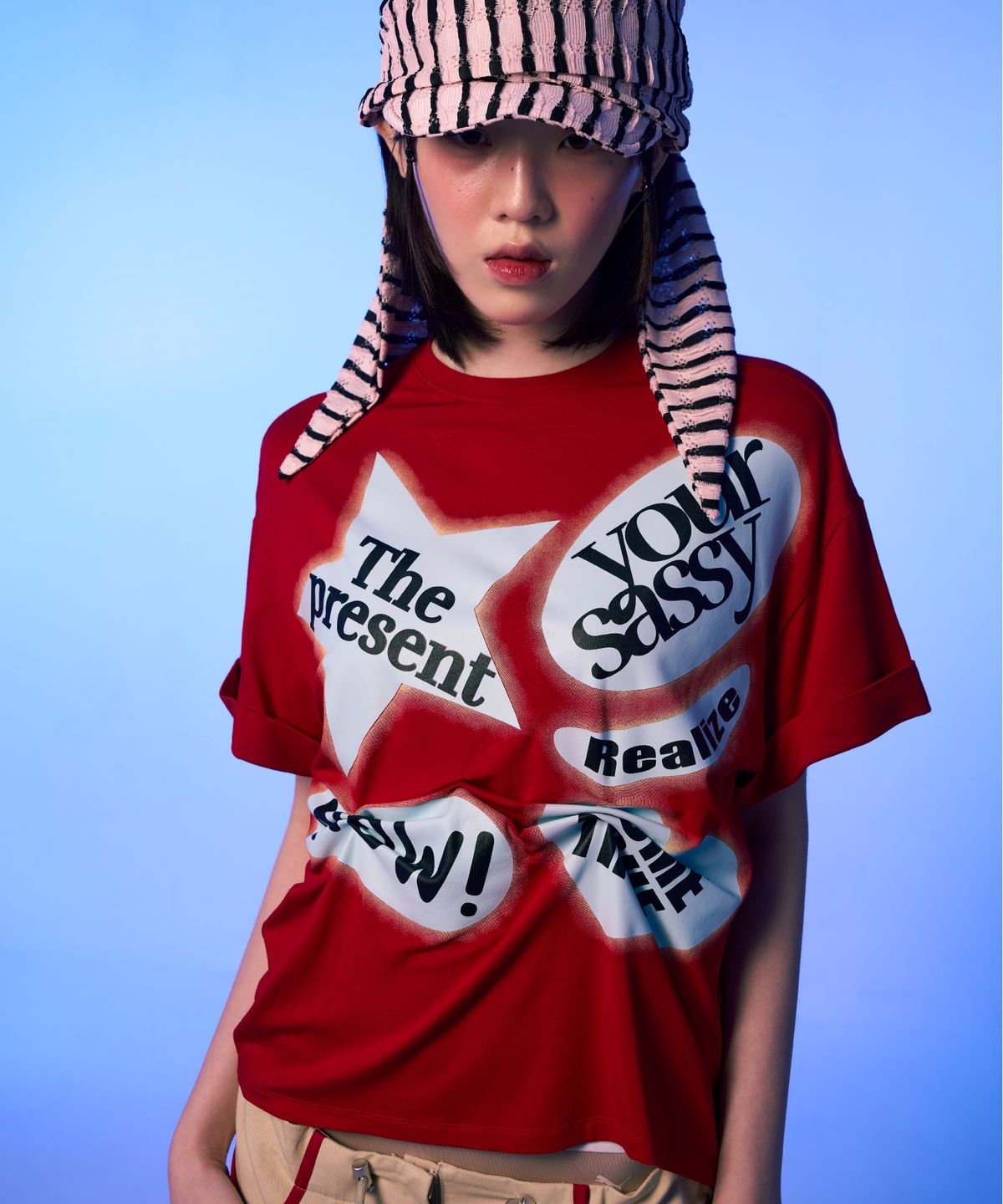 유얼쎄시(YOUR SASSY) Roll-Up Pin Tuck Tee (RED)