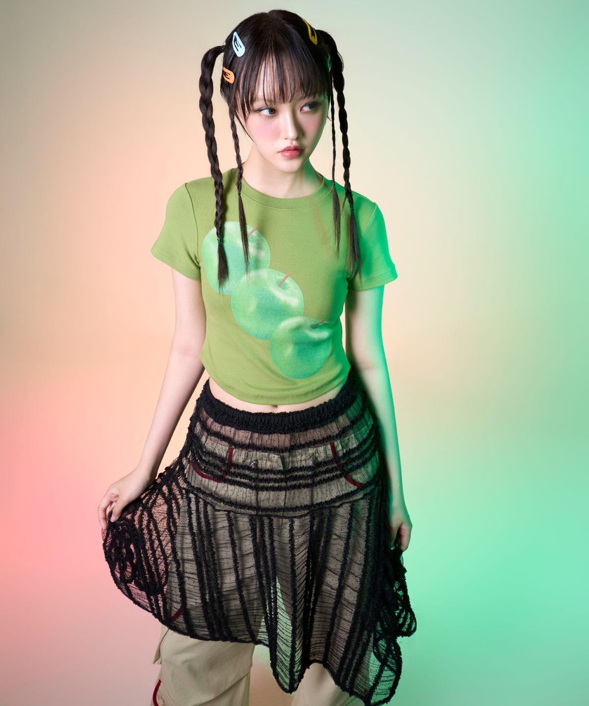 유얼쎄시(YOUR SASSY) Pom Pom Lace Skirt (BLACK)