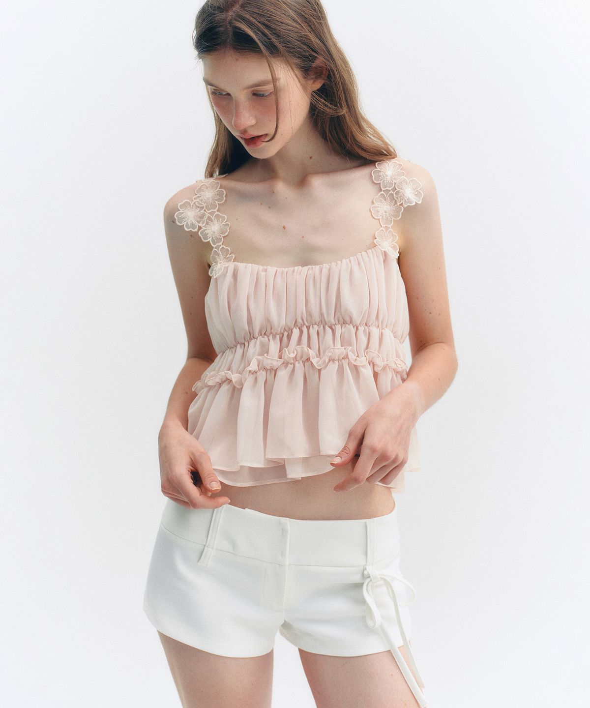 더티스(THETIS) DELPHINIUM CHIFFON SHIRRING TOP_TT5S210