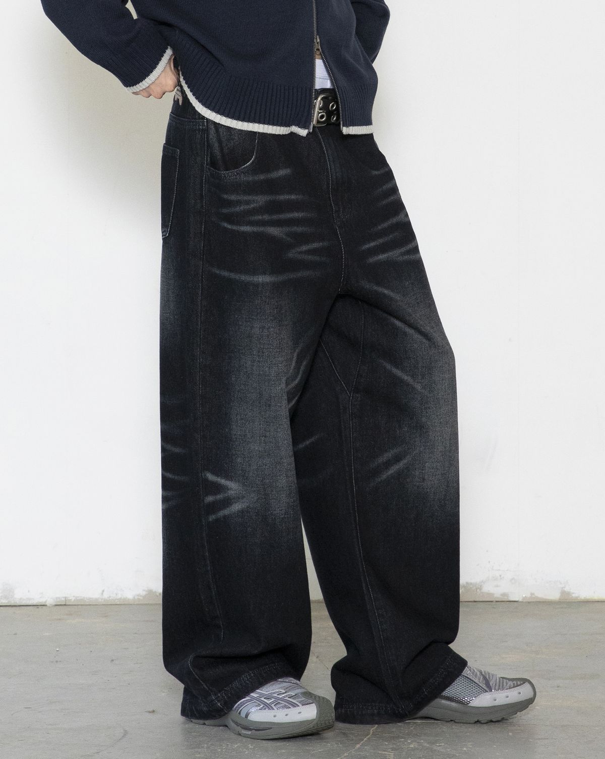 글랙(GLACK) GP110 그림 펑크 워싱 데님 팬츠 (BLACK)