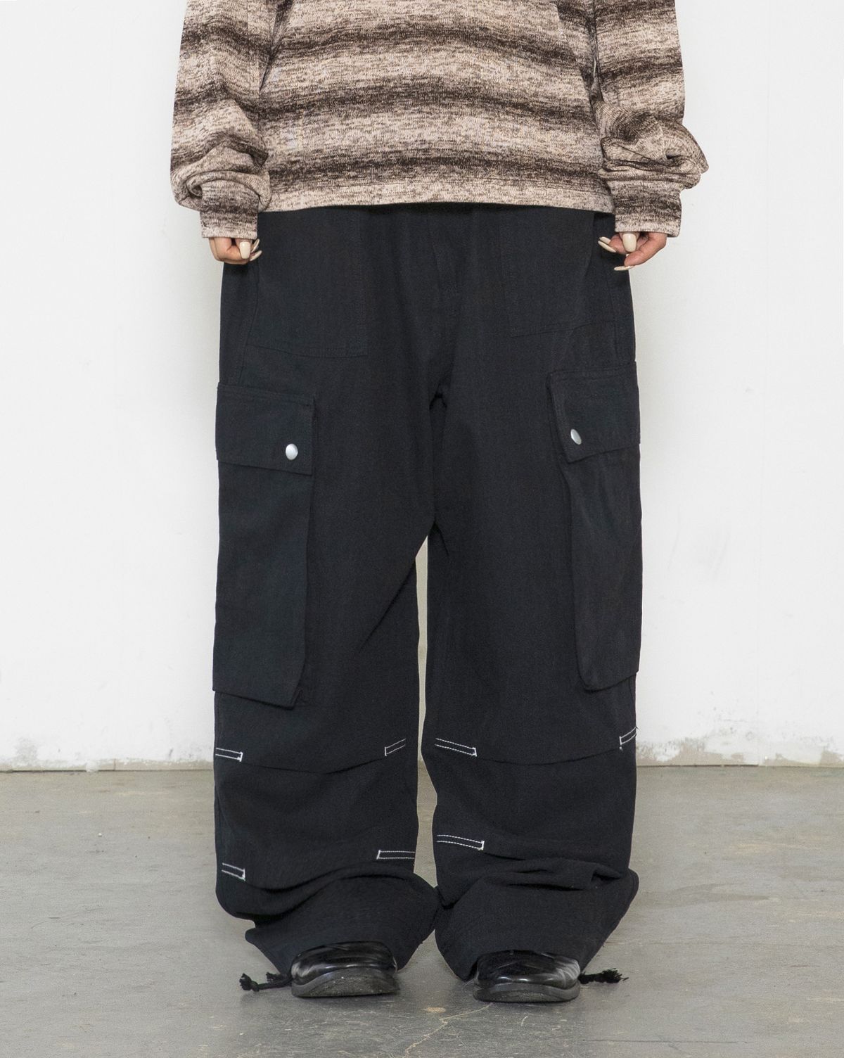 글랙(GLACK) GP172 루즈 카고 헤링본 코튼 팬츠 (BLACK)
