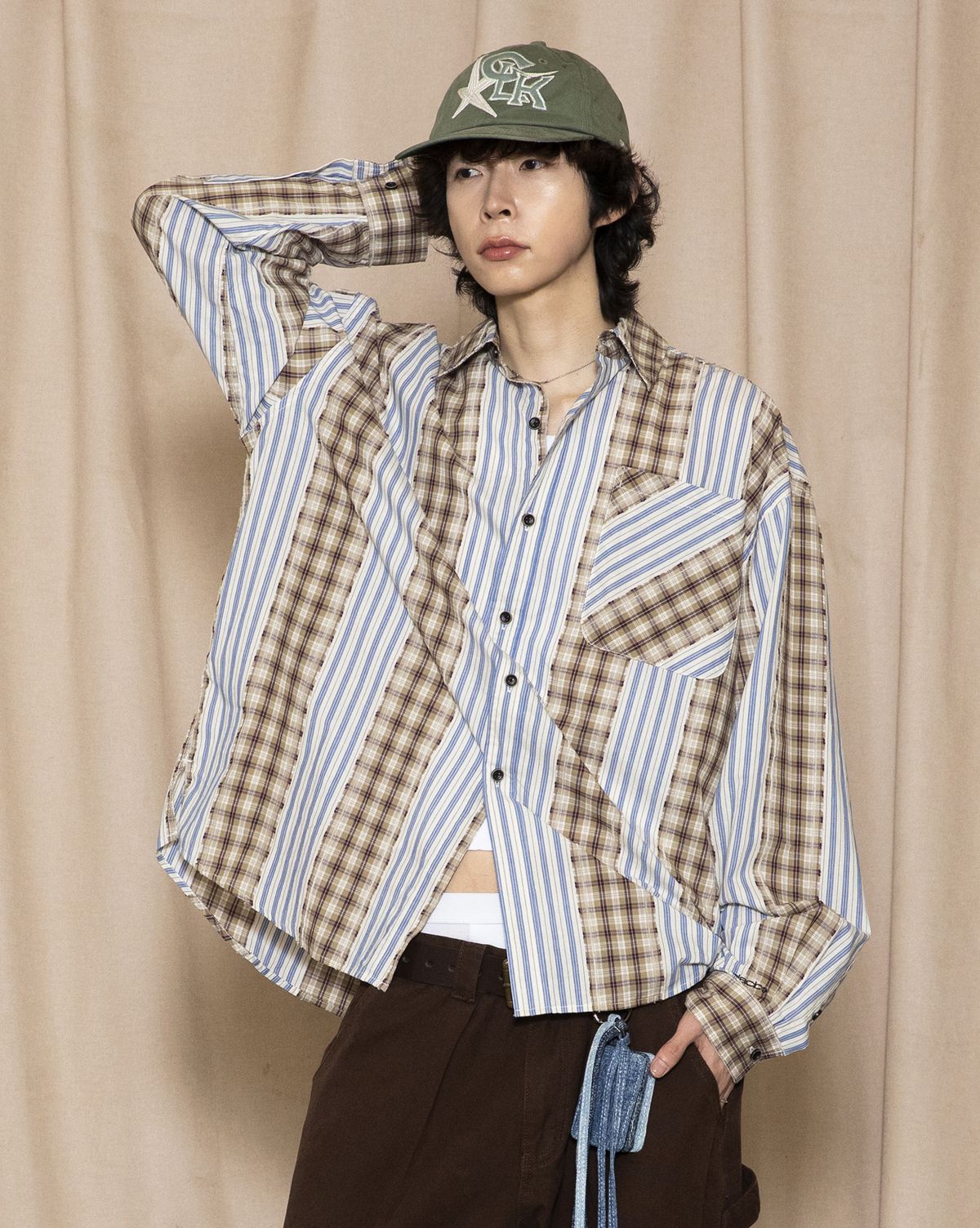 글랙(GLACK) GS011 리플리 크로키 와이드 셔츠 (BROWN)