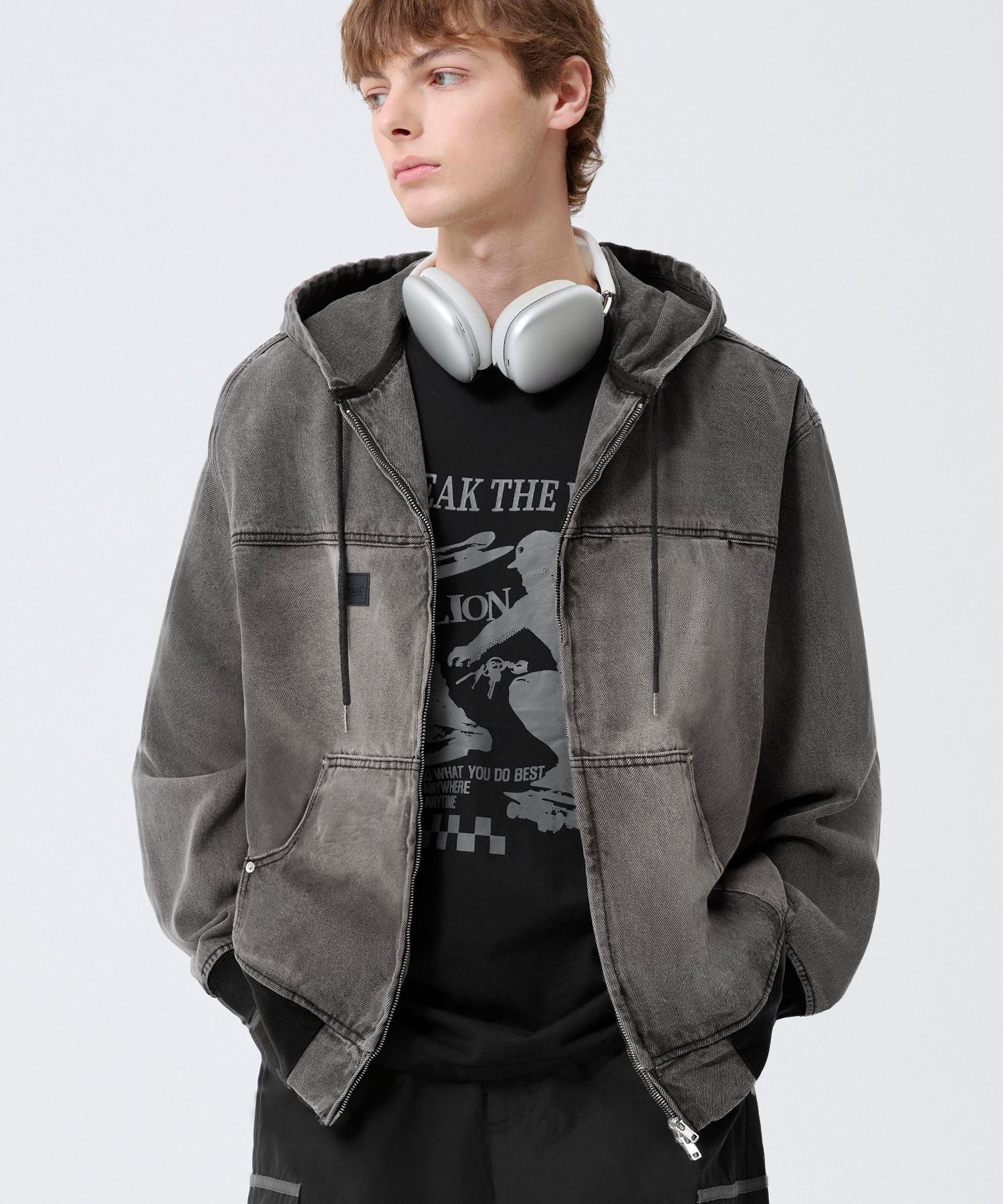 MUSINSA公式 | TRILLION Vintage Washed Denim Work Hooded Zip