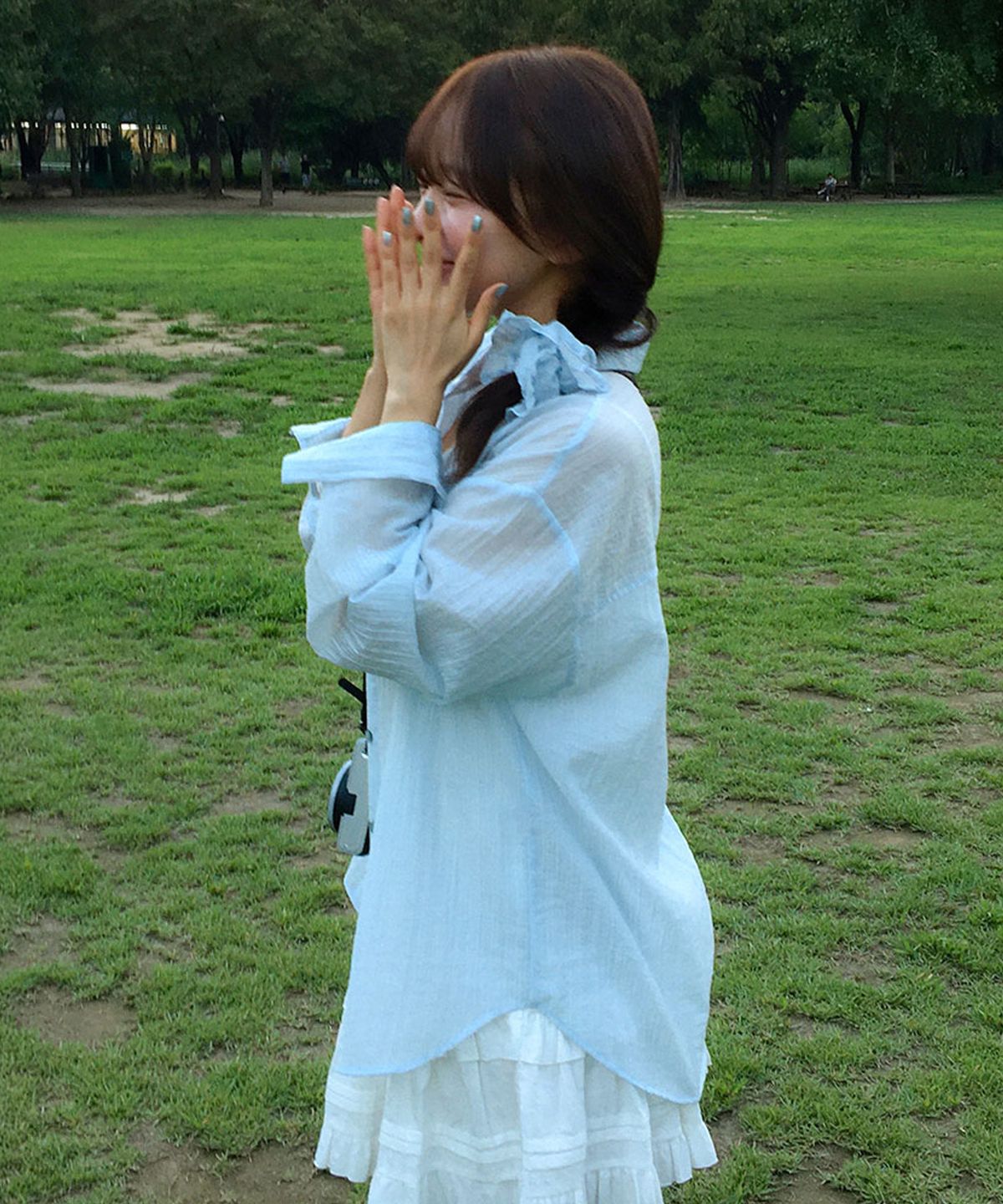 셀리테일즈(CELITAILS) WRINKLED STRIPE SHIRT & SCRUNCHIE SET_SKY BLUE