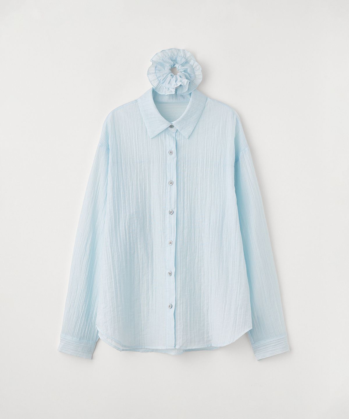 셀리테일즈(CELITAILS) WRINKLED STRIPE SHIRT & SCRUNCHIE SET_SKY BLUE