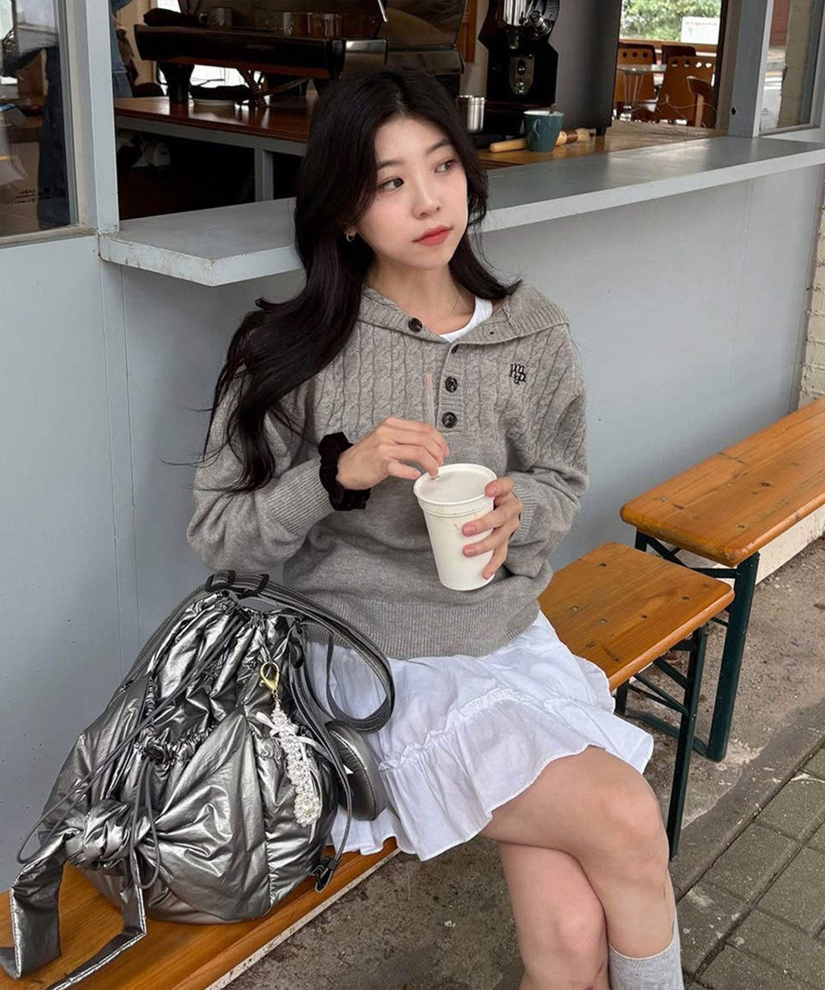 무아무아(MUAHMUAH) 케이블 반오픈 후드 니트 [5color]