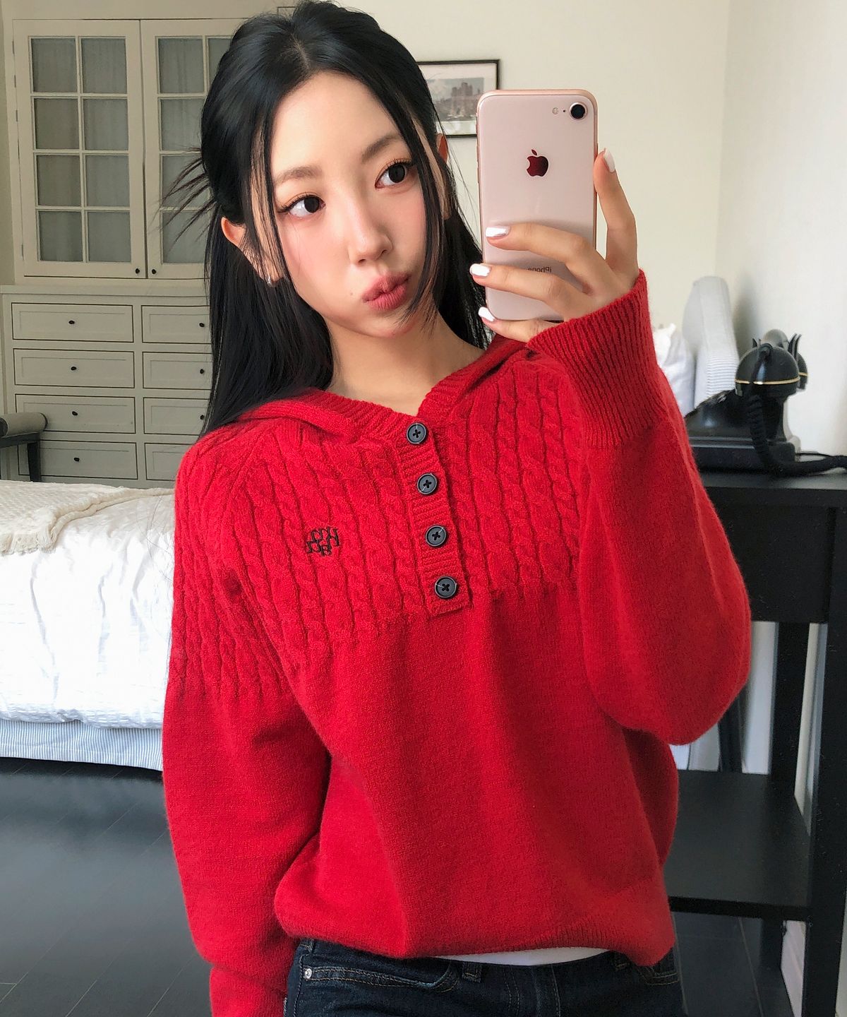 무아무아(MUAHMUAH) 케이블 반오픈 후드 니트 [5color]