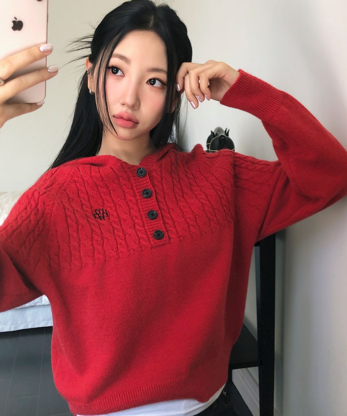 무아무아(MUAHMUAH) 케이블 반오픈 후드 니트 [5color]