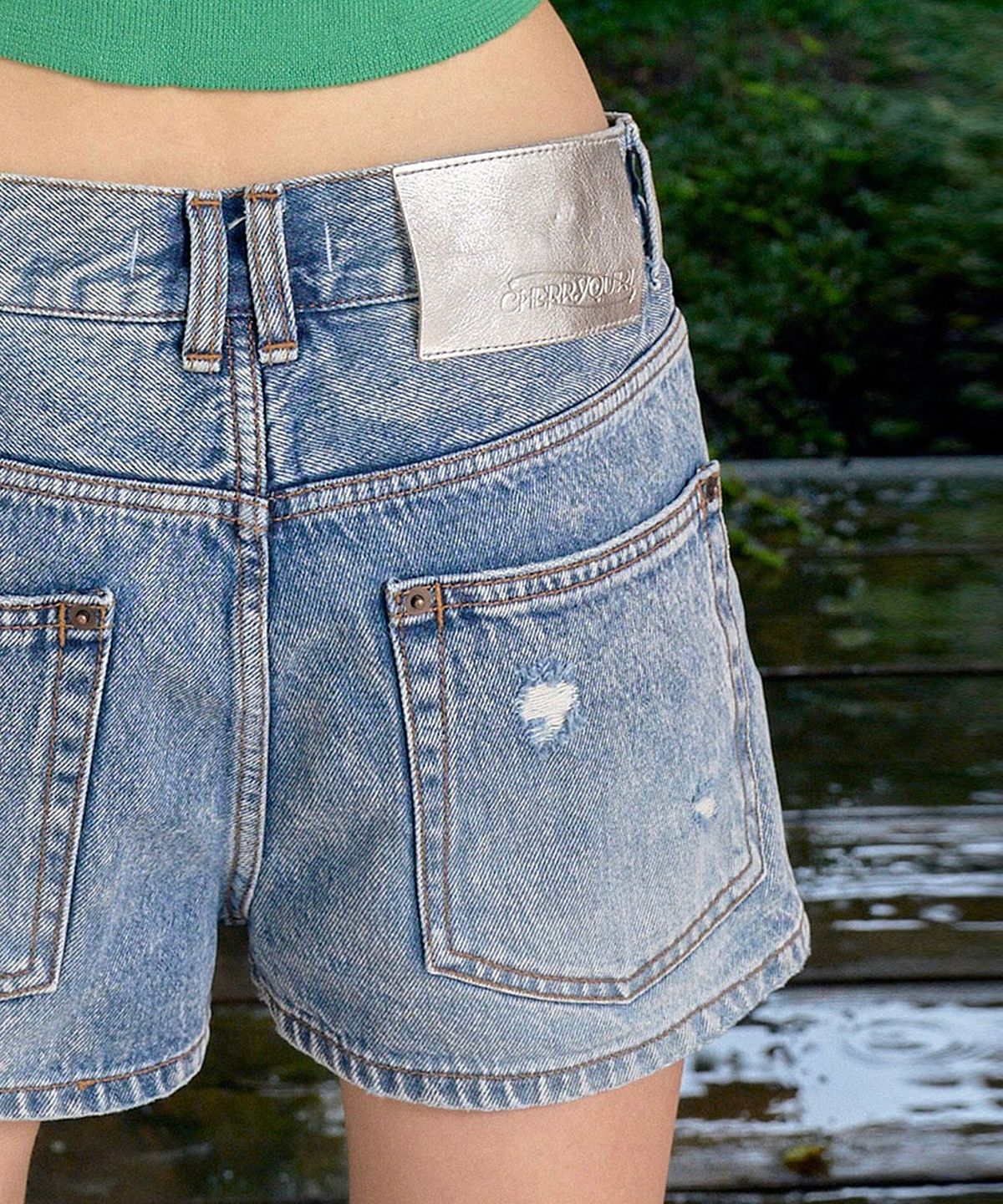 체리퀴리(CHERRYQUIRI) damage denim shorts - denim