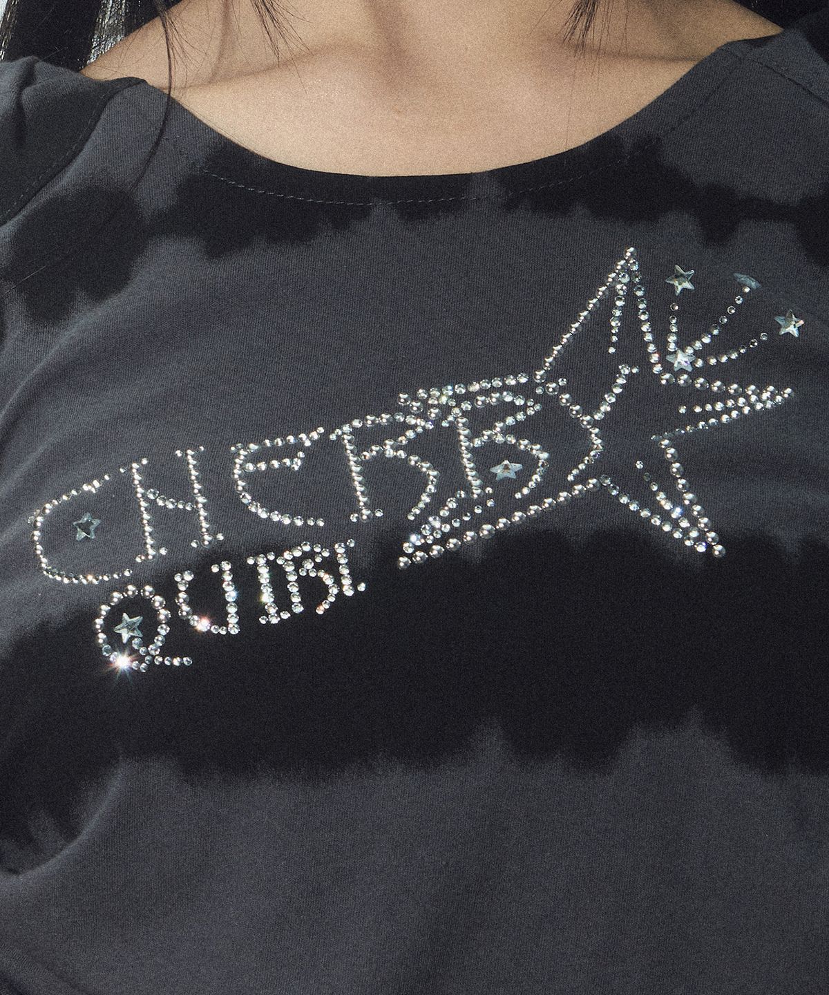 체리퀴리(CHERRYQUIRI) gem stone shirring top - charcoal