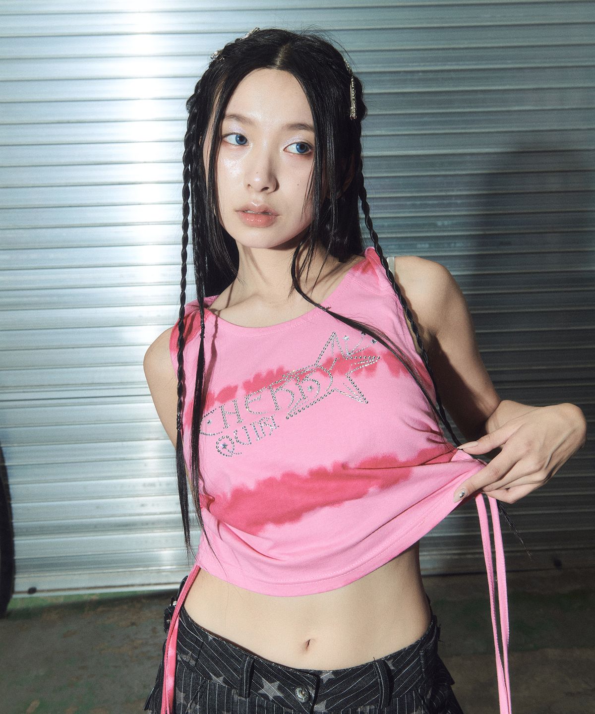 체리퀴리(CHERRYQUIRI) gem stone shirring top - pink