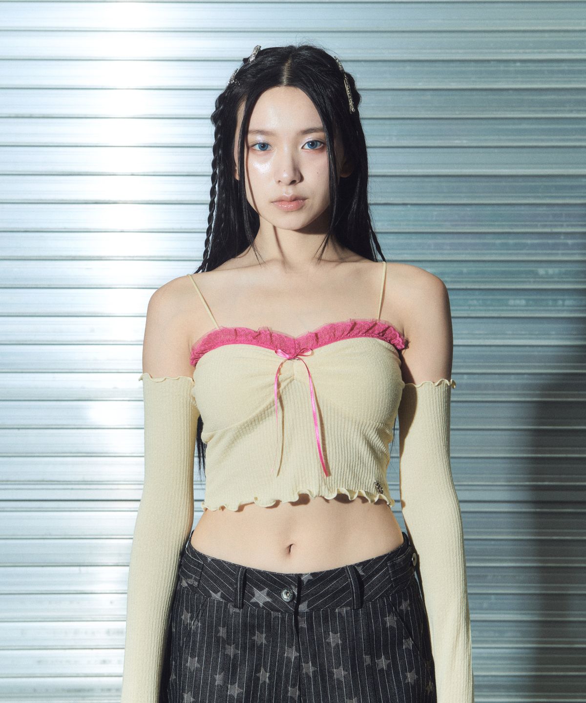 체리퀴리(CHERRYQUIRI) lace top warmer set - yellow