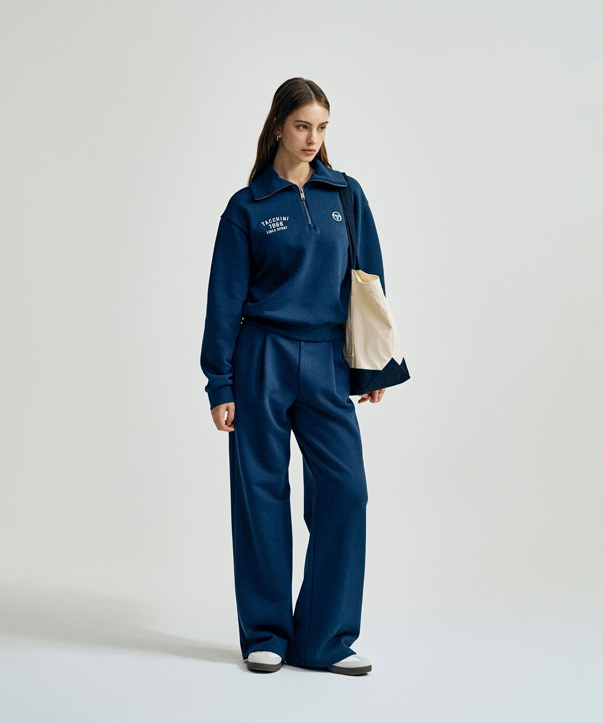 세르지오 타키니(SERGIO TACCHINI) W 쿠쉬라이트 프렌치 와이드 핀턱 팬츠 (Navy)