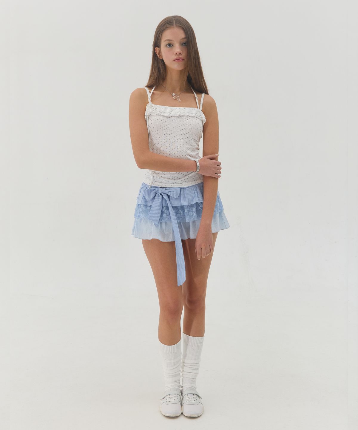 서울리(SEOULI) SIENA SLEEVELESS FRILL TOP [POLKA WHITE]