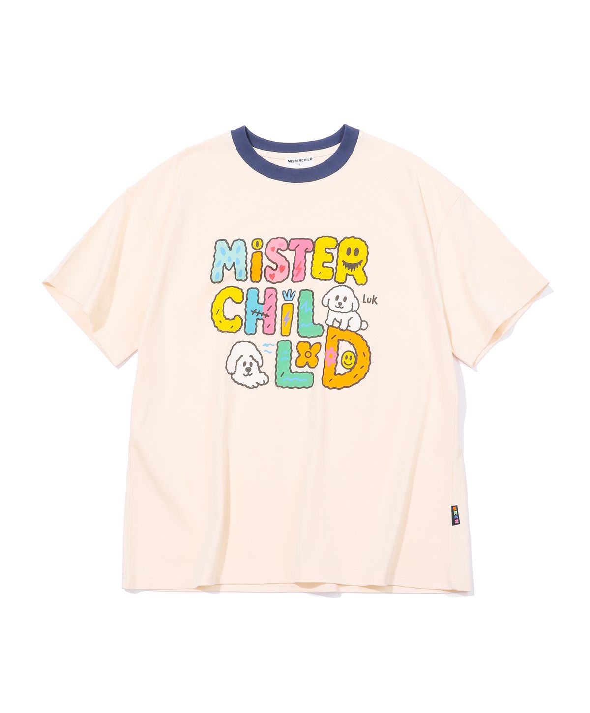 미스터차일드(MISTER CHILD) 레터링 티셔츠 크림 네이비