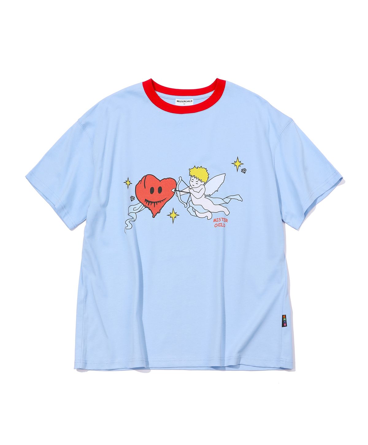 미스터차일드(MISTER CHILD) 엔젤 하트 티셔츠 스카이블루 레드