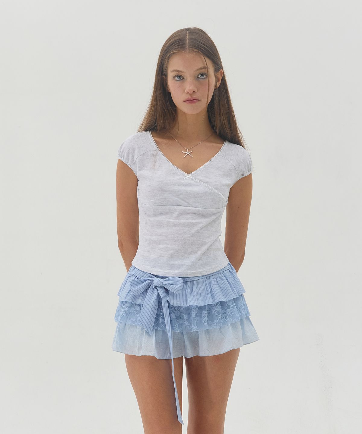 서울리(SEOULI) SASHA LAYERED MINI SKIRT [SEA SALT STRIPE]