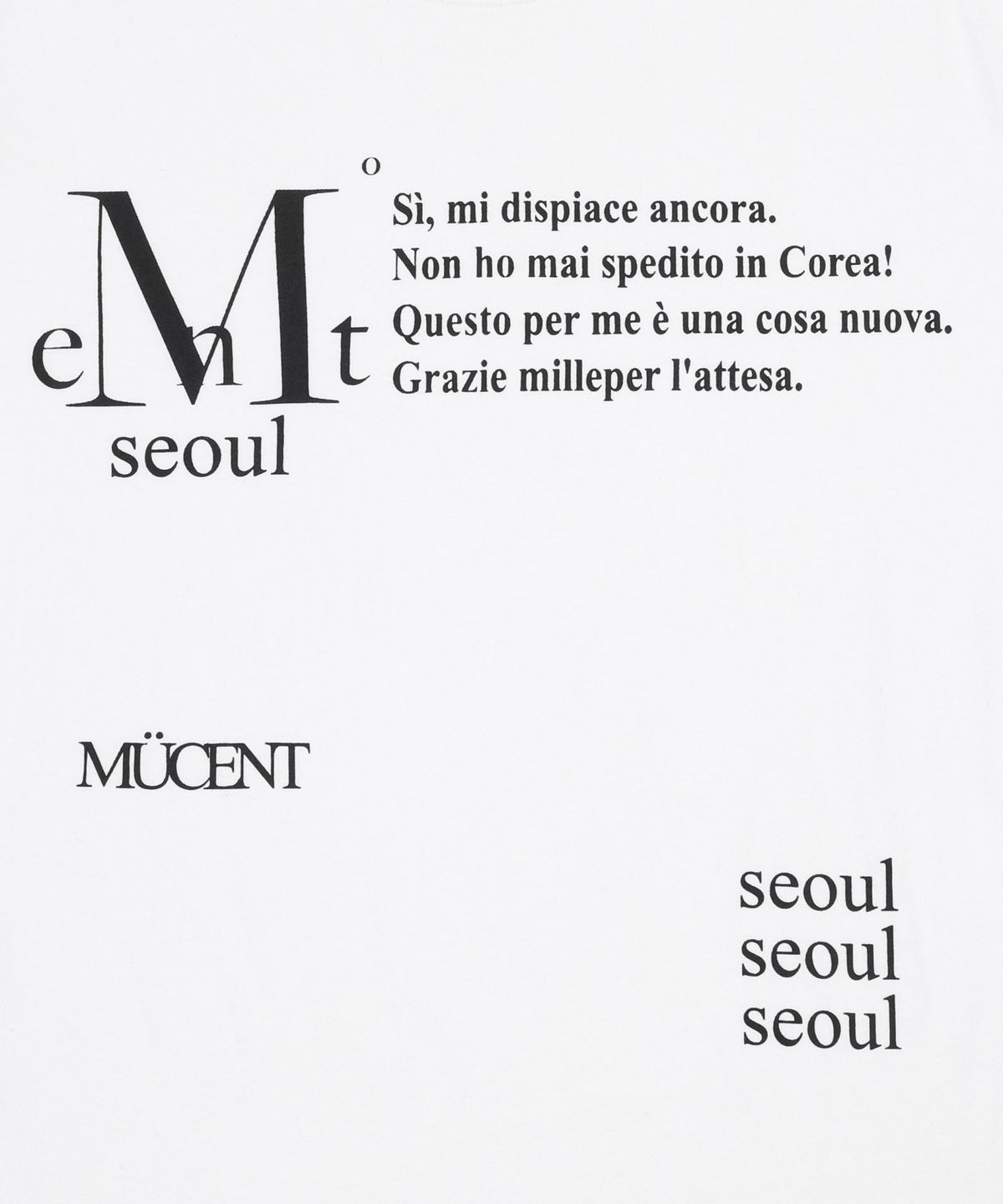 무센트(MUCENT) 센터리 서울 레터링 라운드넥 반팔 티 남녀공용 (2컬러)