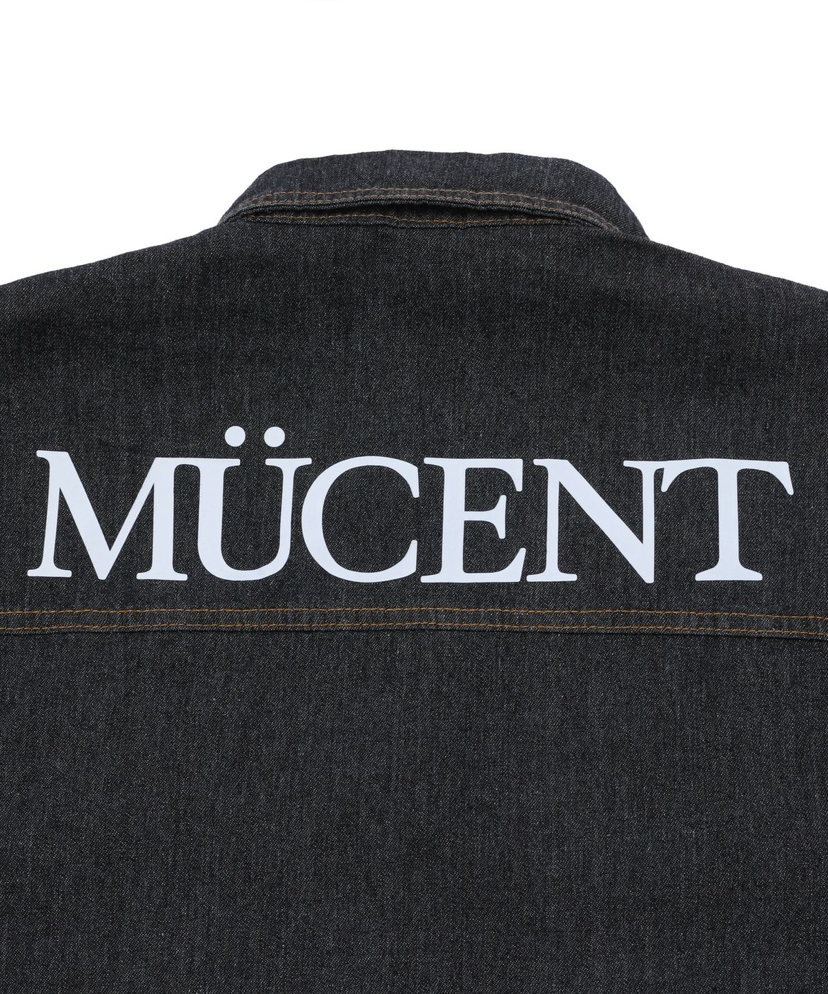 무센트(MUCENT) 너브 백 레터링 롤업 데님 반팔 셔츠 남녀공용 (2컬러)