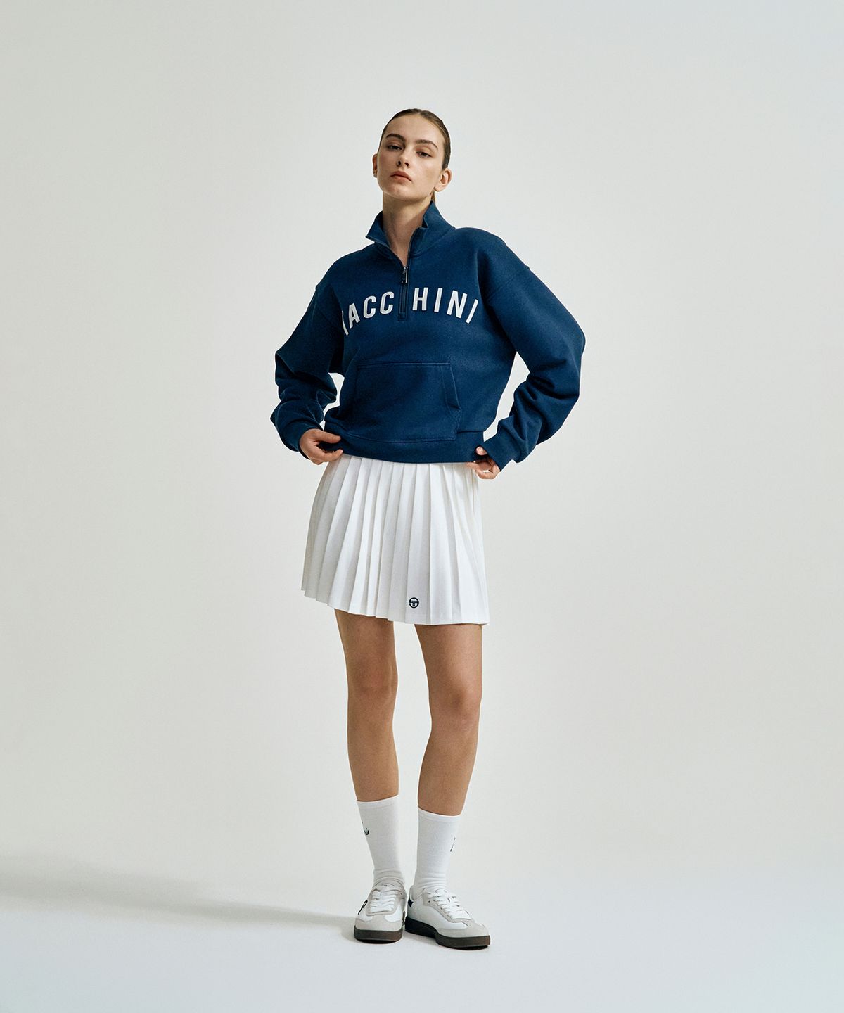 세르지오 타키니(SERGIO TACCHINI) W 쿠쉬라이트 프렌치 크롭 하프집 (Navy)