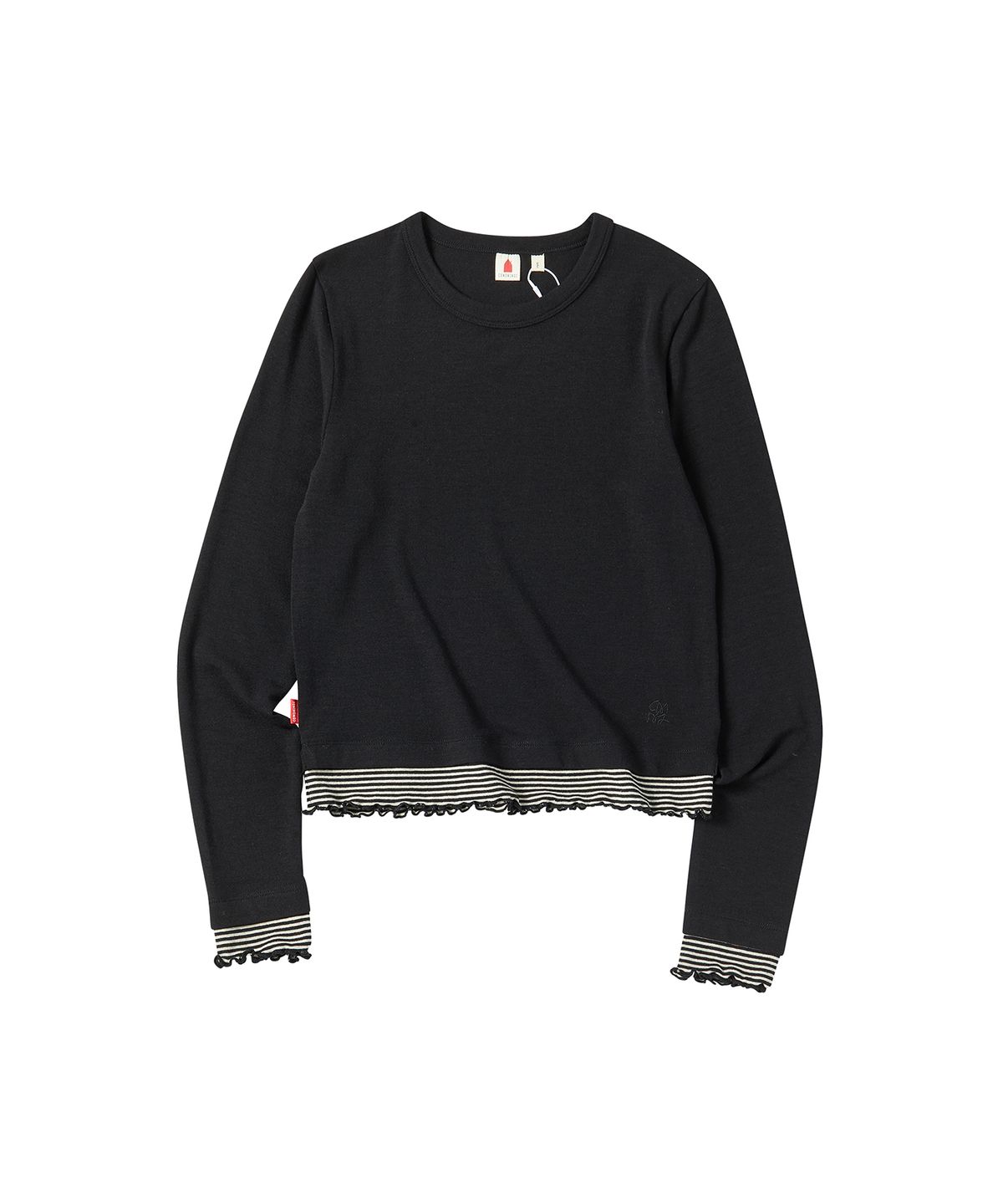 꼬모니노즈(COMONINOZ) W STRIPE LAYERED T-SHIRT [BLACK]