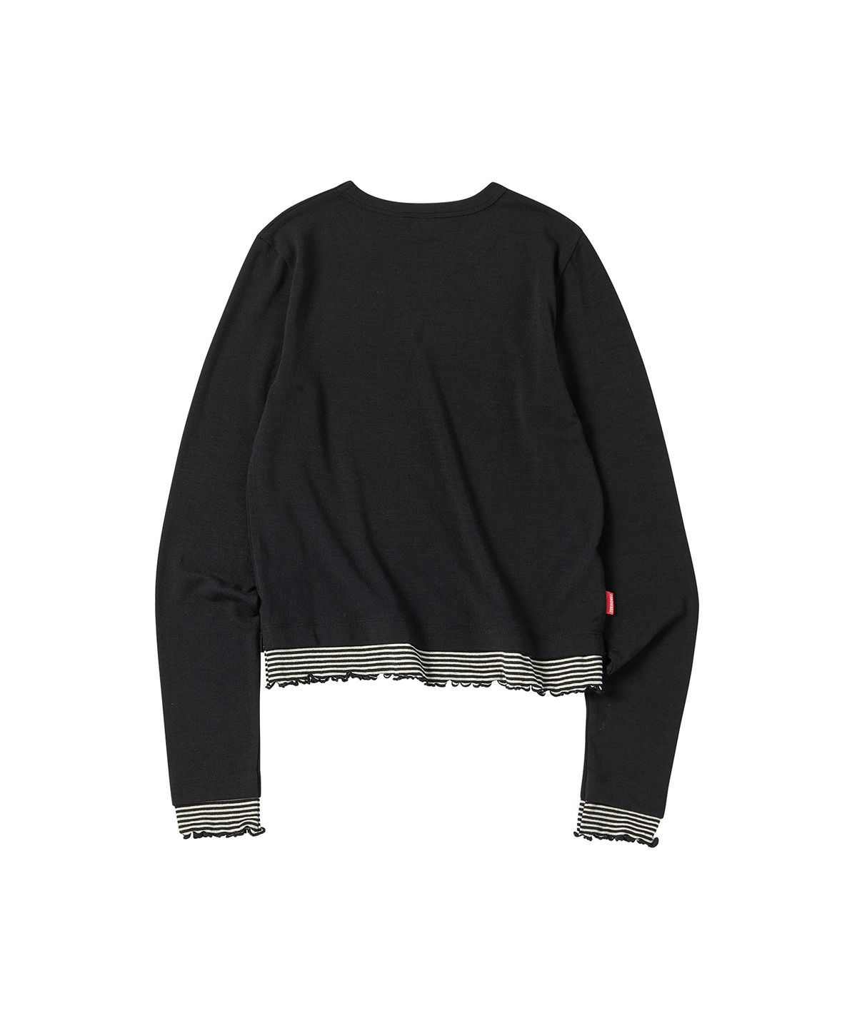 꼬모니노즈(COMONINOZ) W STRIPE LAYERED T-SHIRT [BLACK]