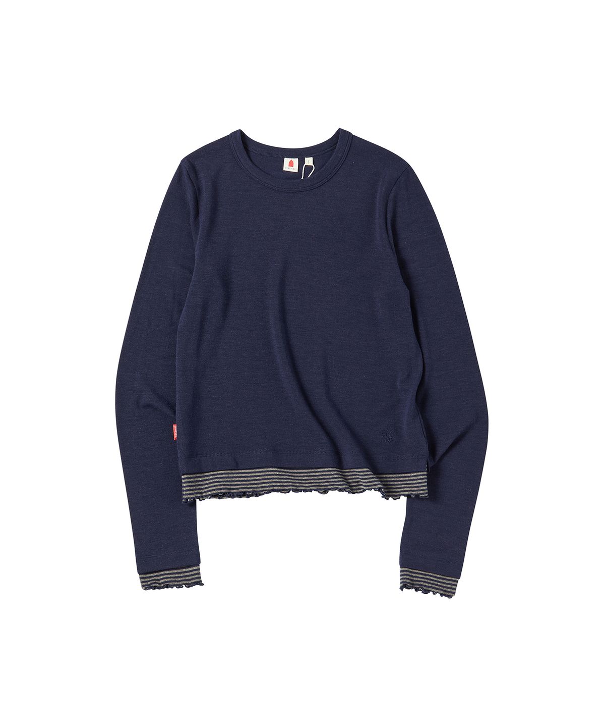 꼬모니노즈(COMONINOZ) W STRIPE LAYERED T-SHIRT [NAVY]