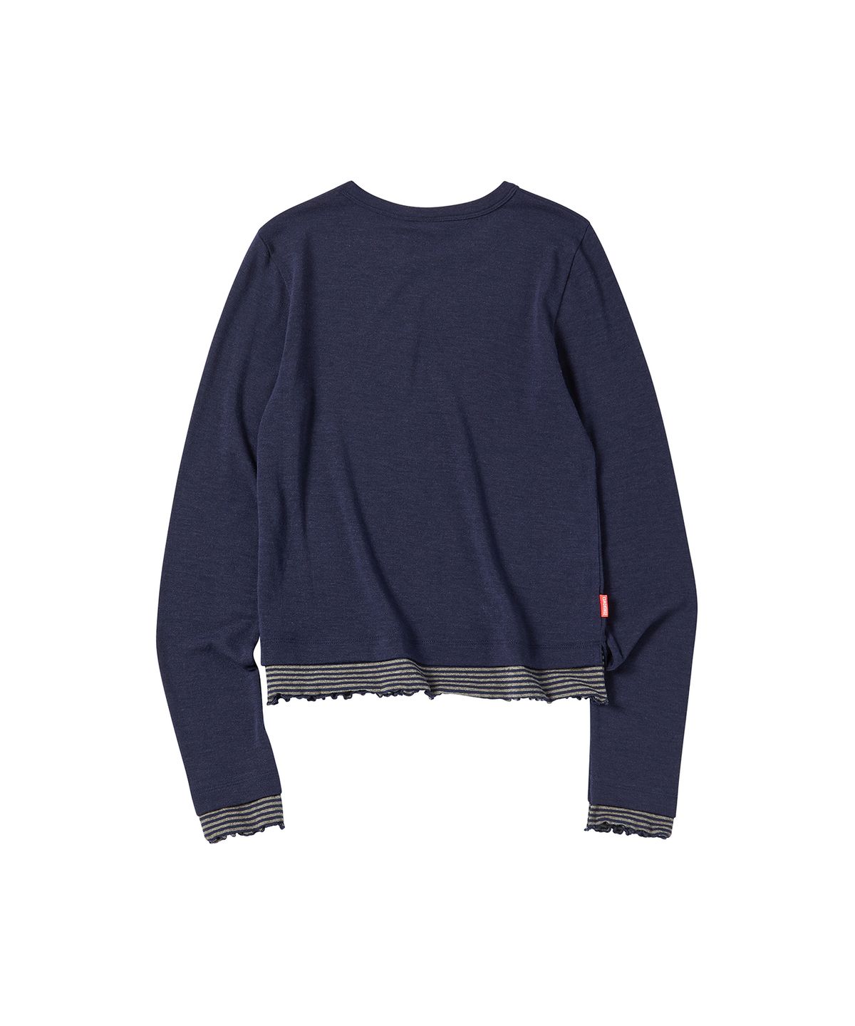 꼬모니노즈(COMONINOZ) W STRIPE LAYERED T-SHIRT [NAVY]