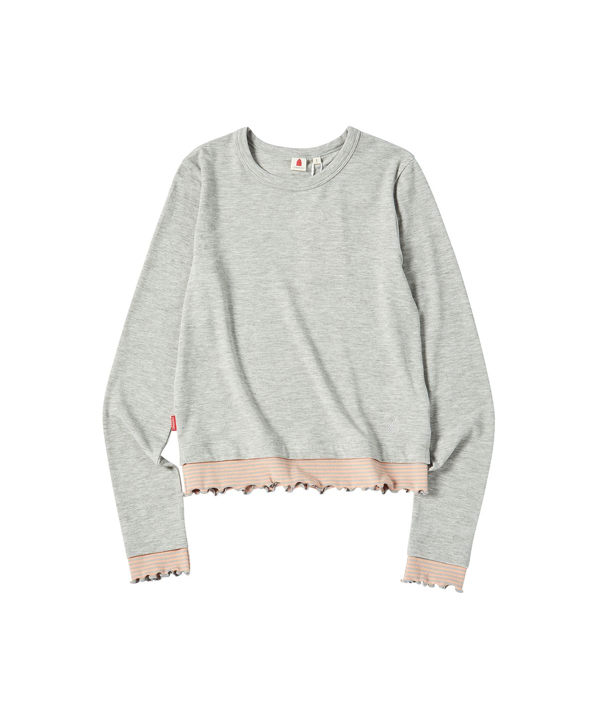 꼬모니노즈(COMONINOZ) W STRIPE LAYERED T-SHIRT [LIGHT GRAY]