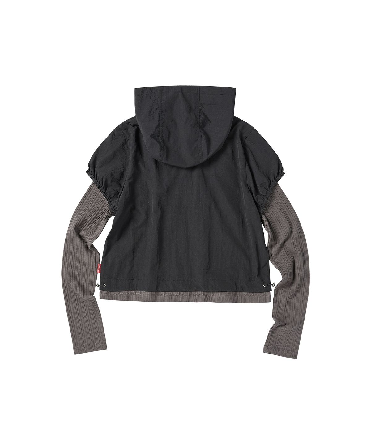 꼬모니노즈(COMONINOZ) W PUFF SLEEVES LAYERED HOODIE [BLACK]