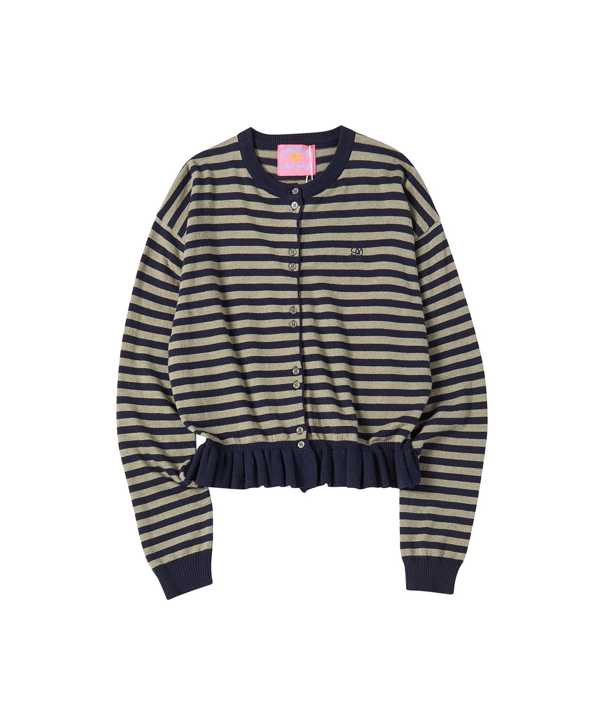 꼬모니노즈(COMONINOZ) W STRIPE FRILL CARDIGAN [NAVY]