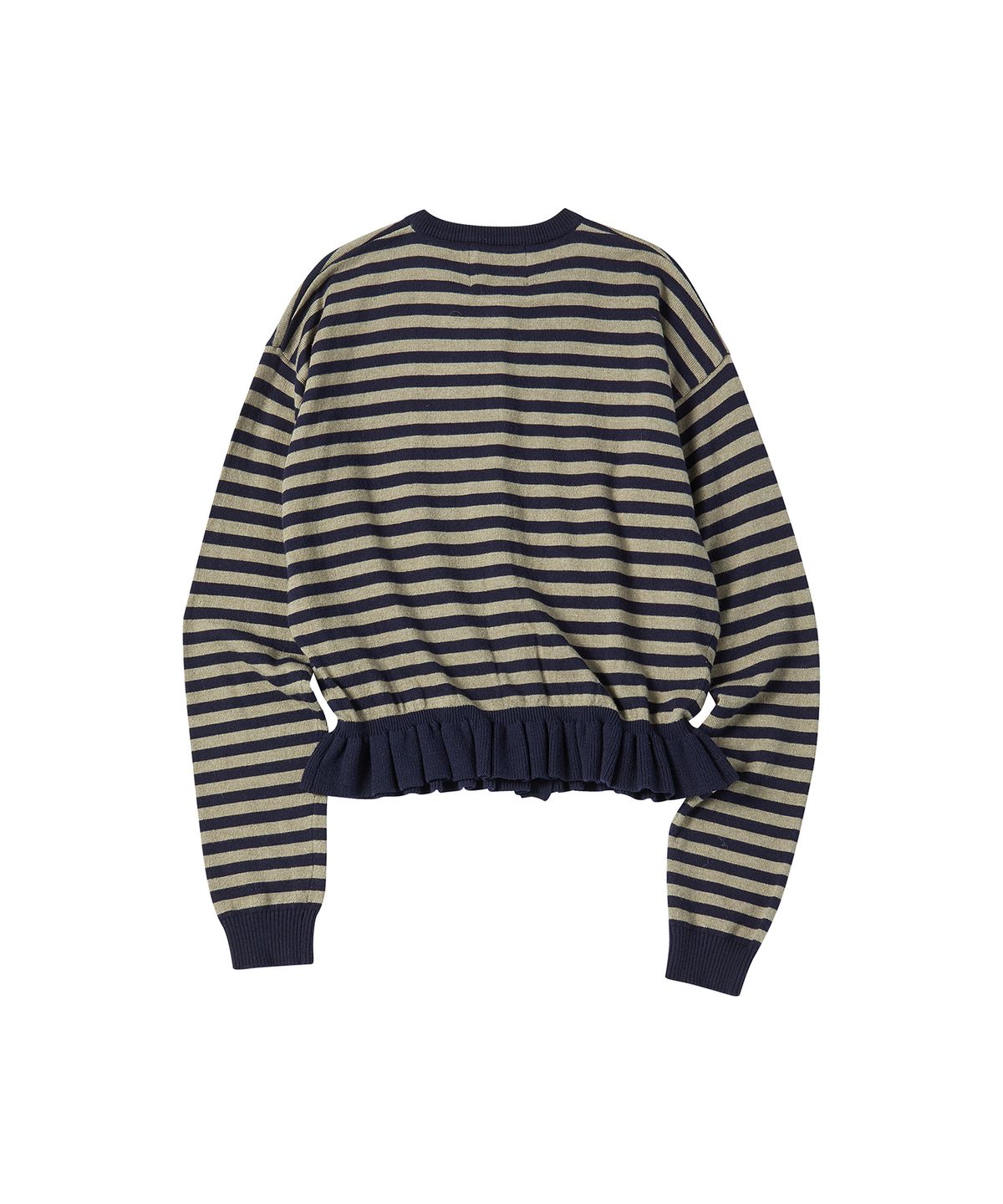 꼬모니노즈(COMONINOZ) W STRIPE FRILL CARDIGAN [NAVY]