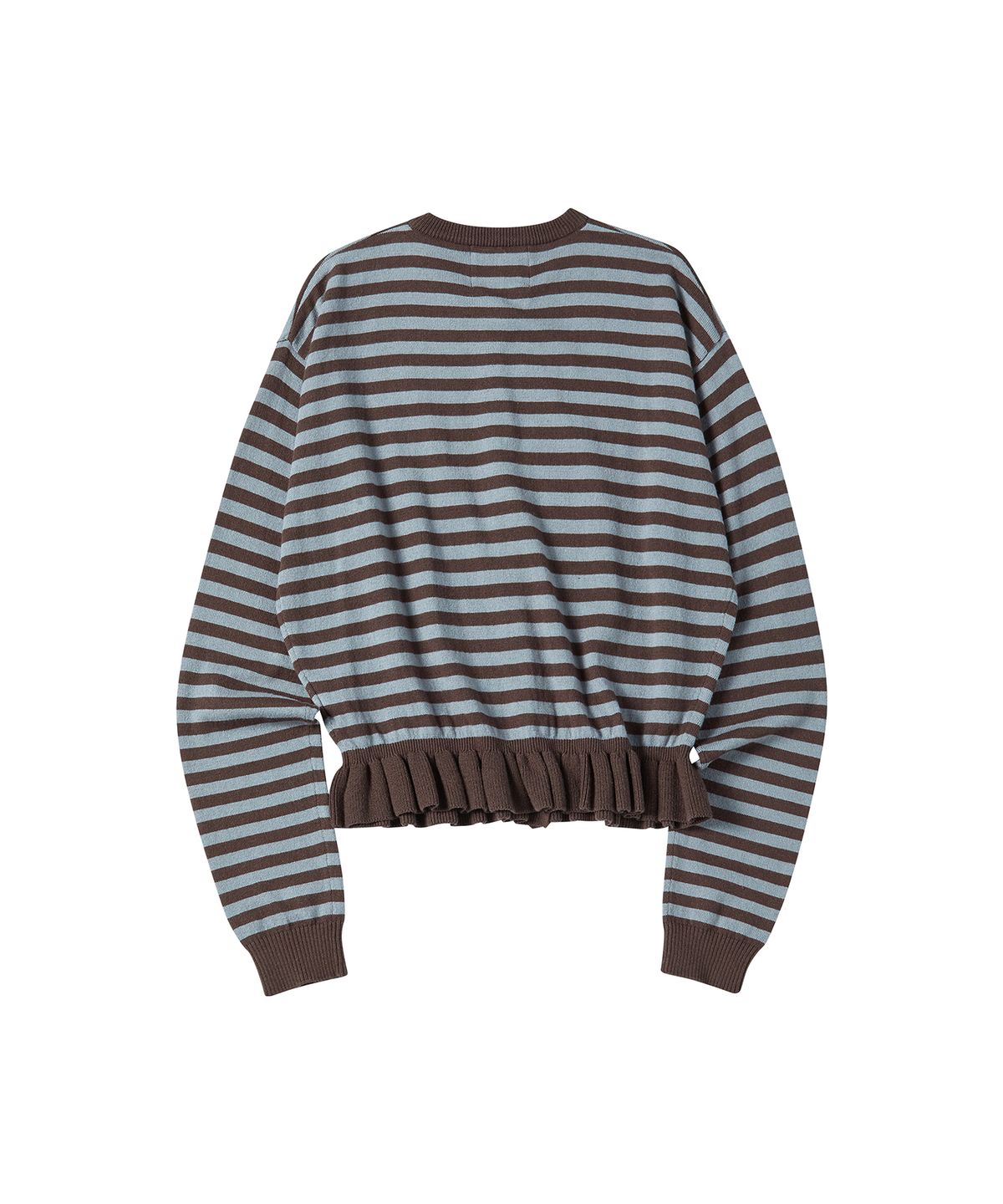 꼬모니노즈(COMONINOZ) W STRIPE FRILL CARDIGAN [BROWN]