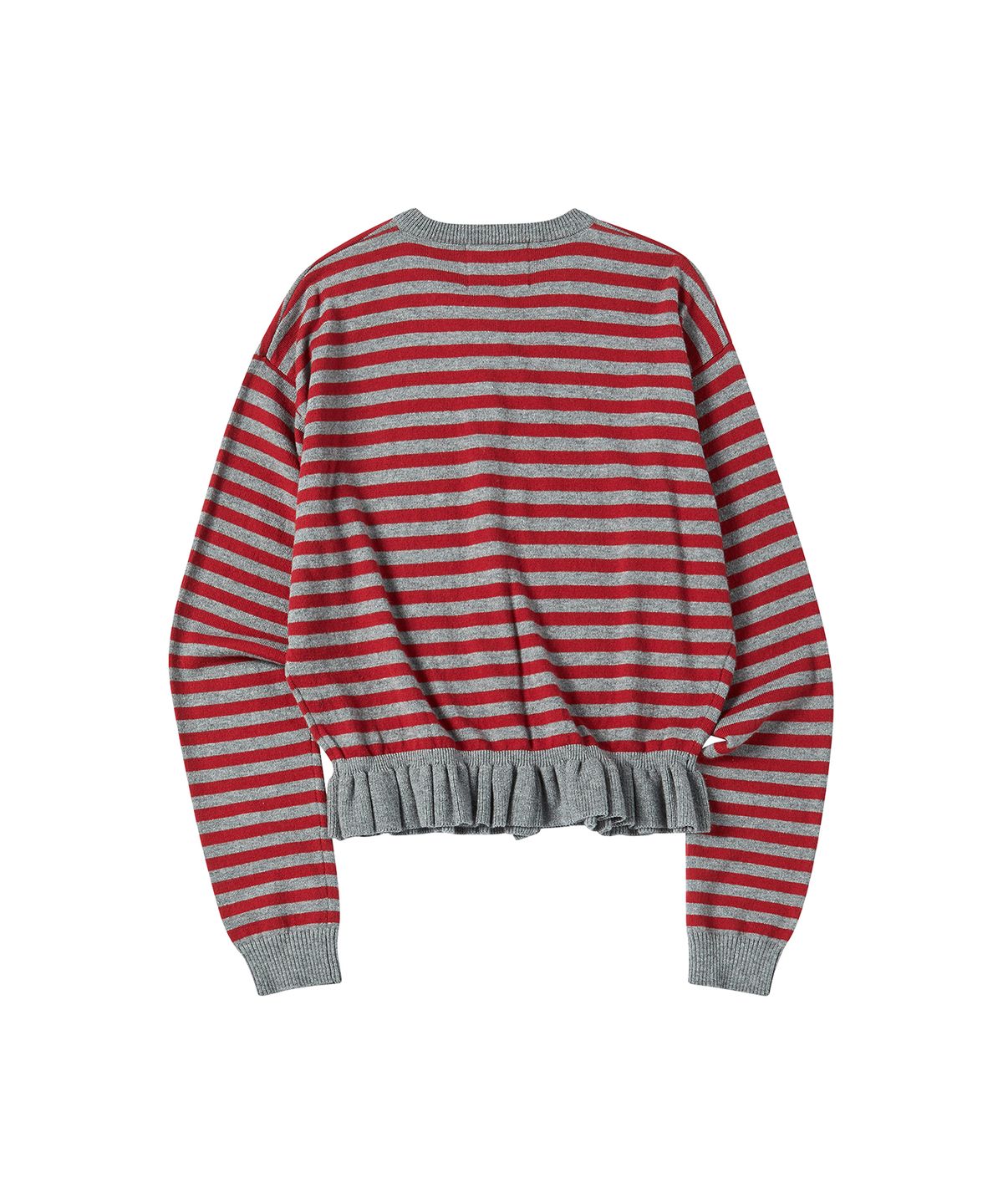 꼬모니노즈(COMONINOZ) W STRIPE FRILL CARDIGAN [RED]