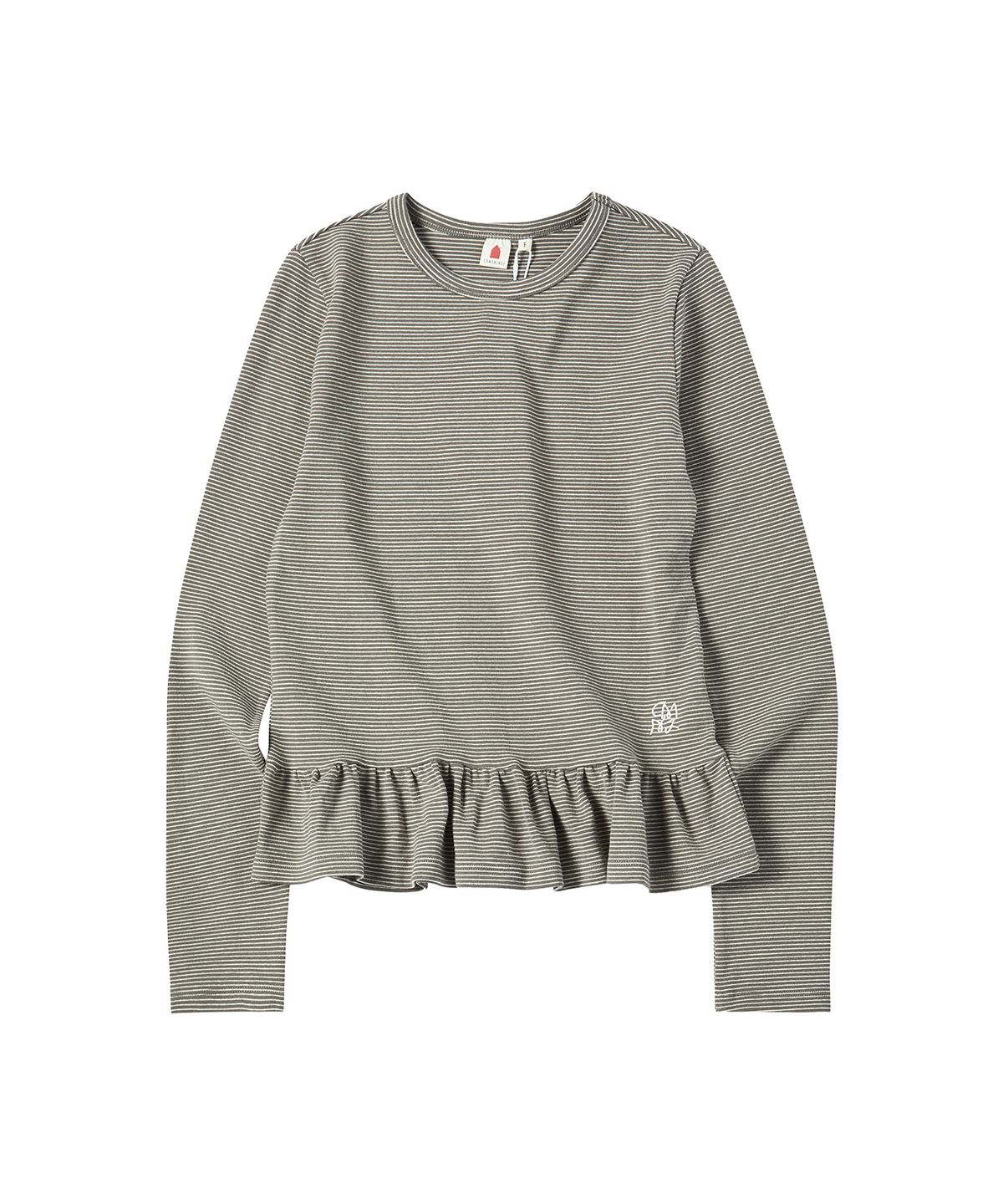 꼬모니노즈(COMONINOZ) W FRILL T-SHIRT [KHAKI]
