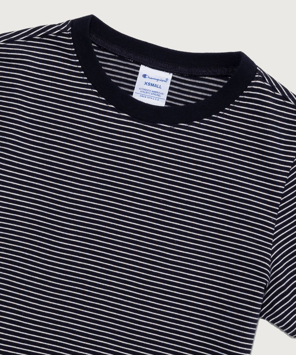 챔피온(CHAMPION) 여성 C로고 스트라이프 반팔 티셔츠 Navy