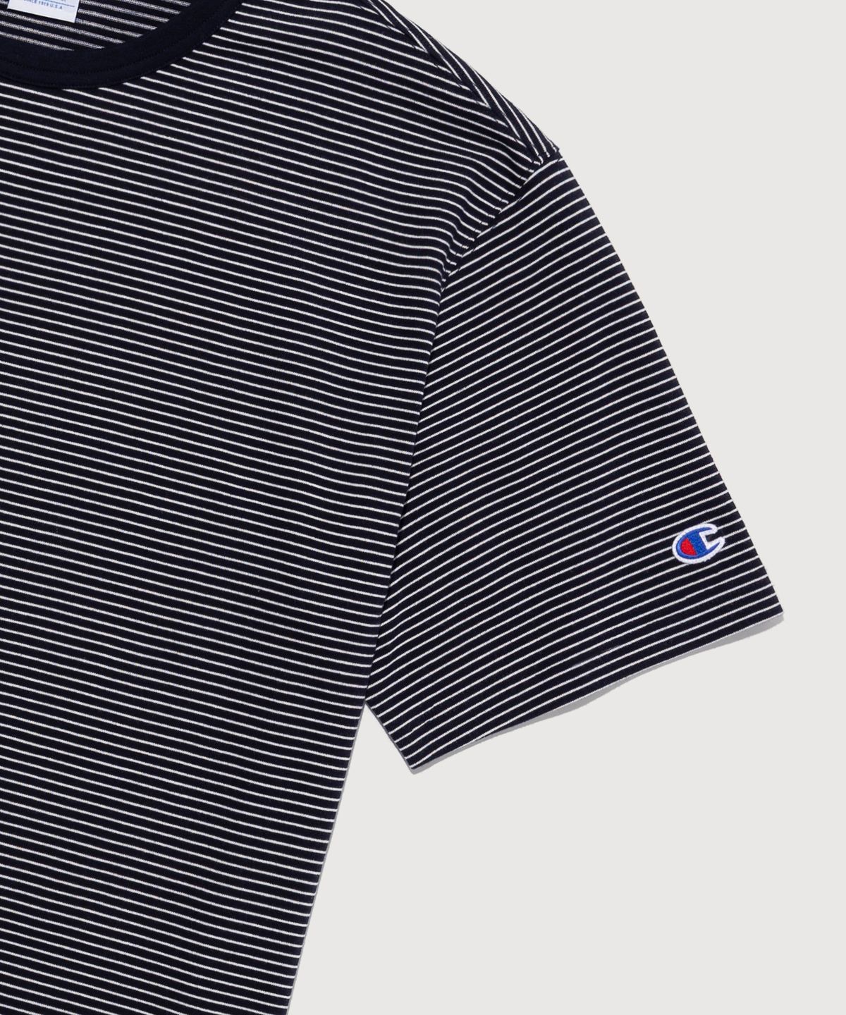 챔피온(CHAMPION) C로고 스트라이프 반팔 티셔츠 Navy