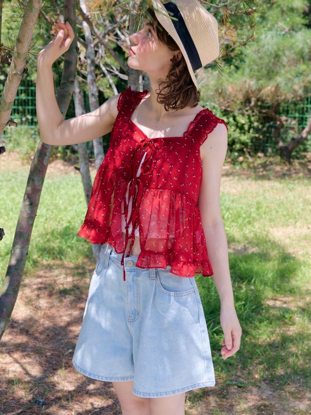 패브릭서울(FABRICSEOUL) pintuck denim A-line shorts_light blue