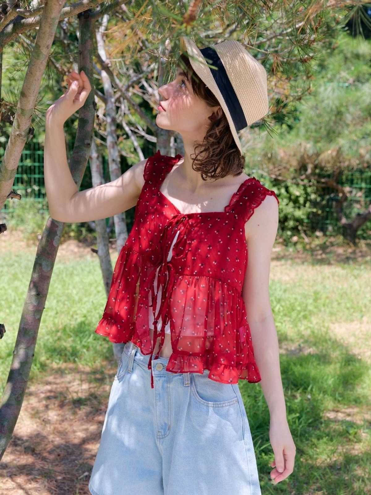 패브릭서울(FABRICSEOUL) cherry lovely ribbon blouse