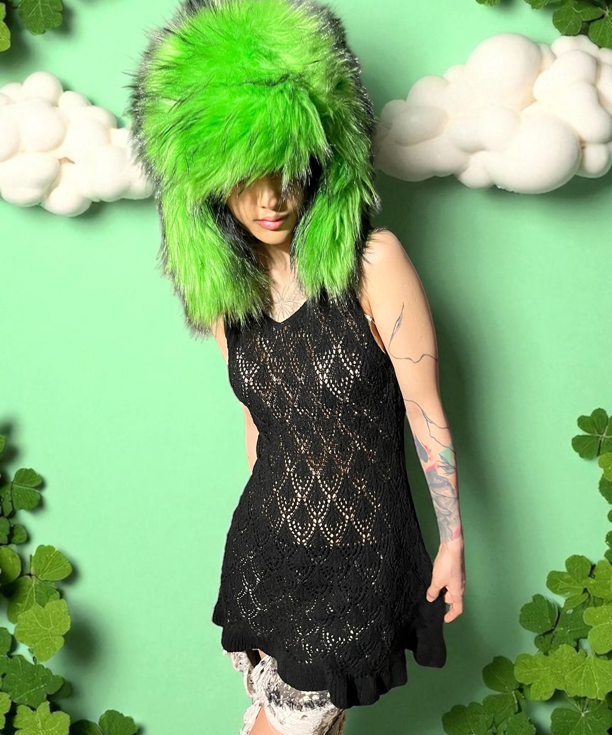 본슬리피(BORN SLIPPY) Crochet Knit Dress (Black)
