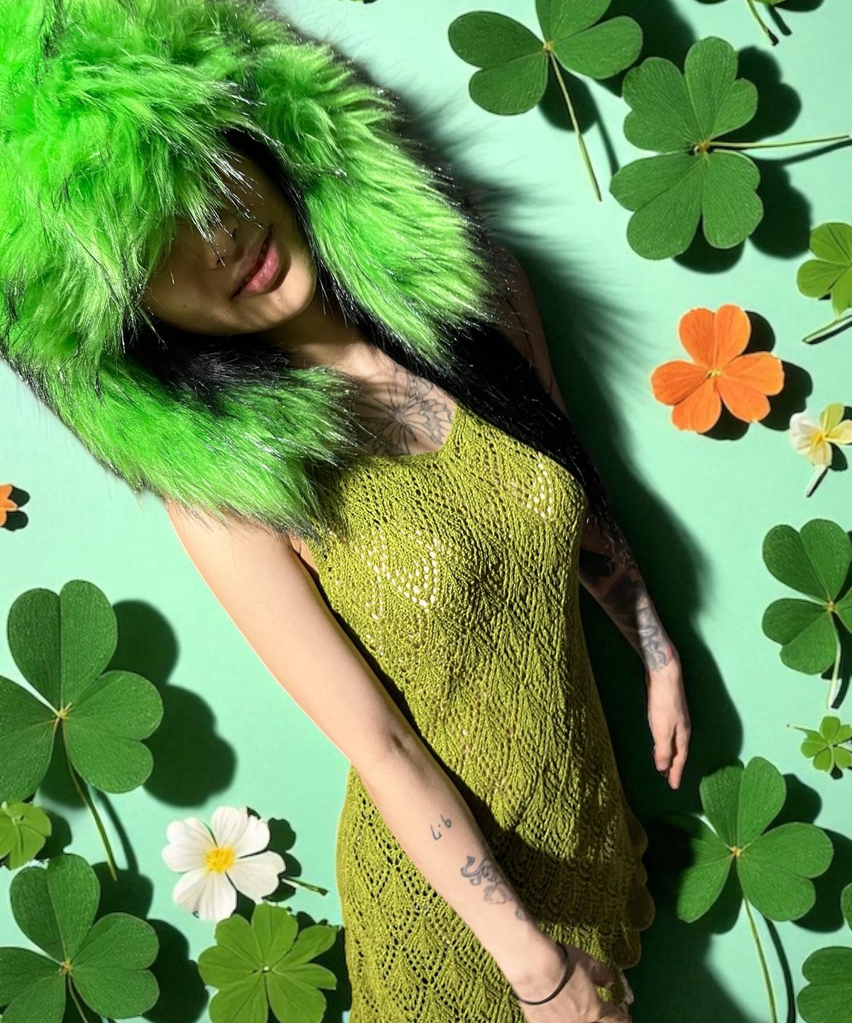 본슬리피(BORN SLIPPY) Crochet Knit Dress (Green)