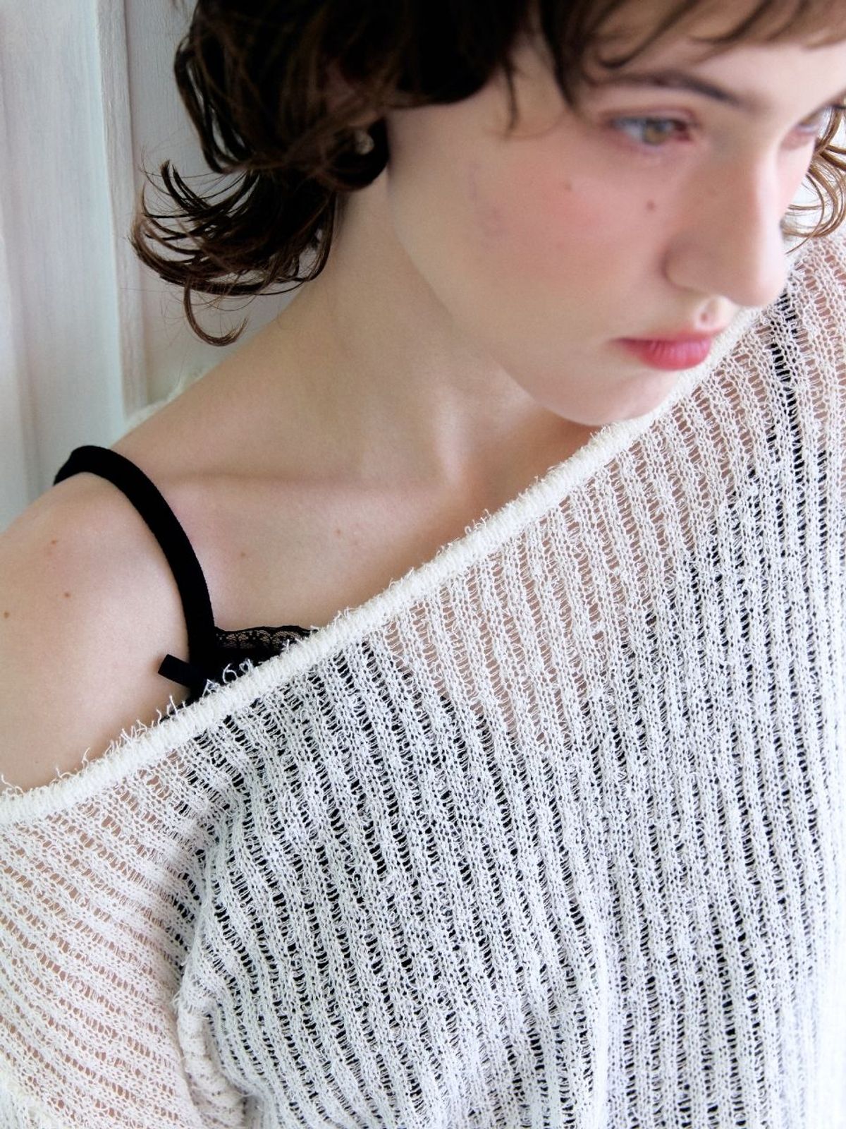 패브릭서울(FABRICSEOUL) Ribbon Cotton Tail Boat Neck Knitwear_white