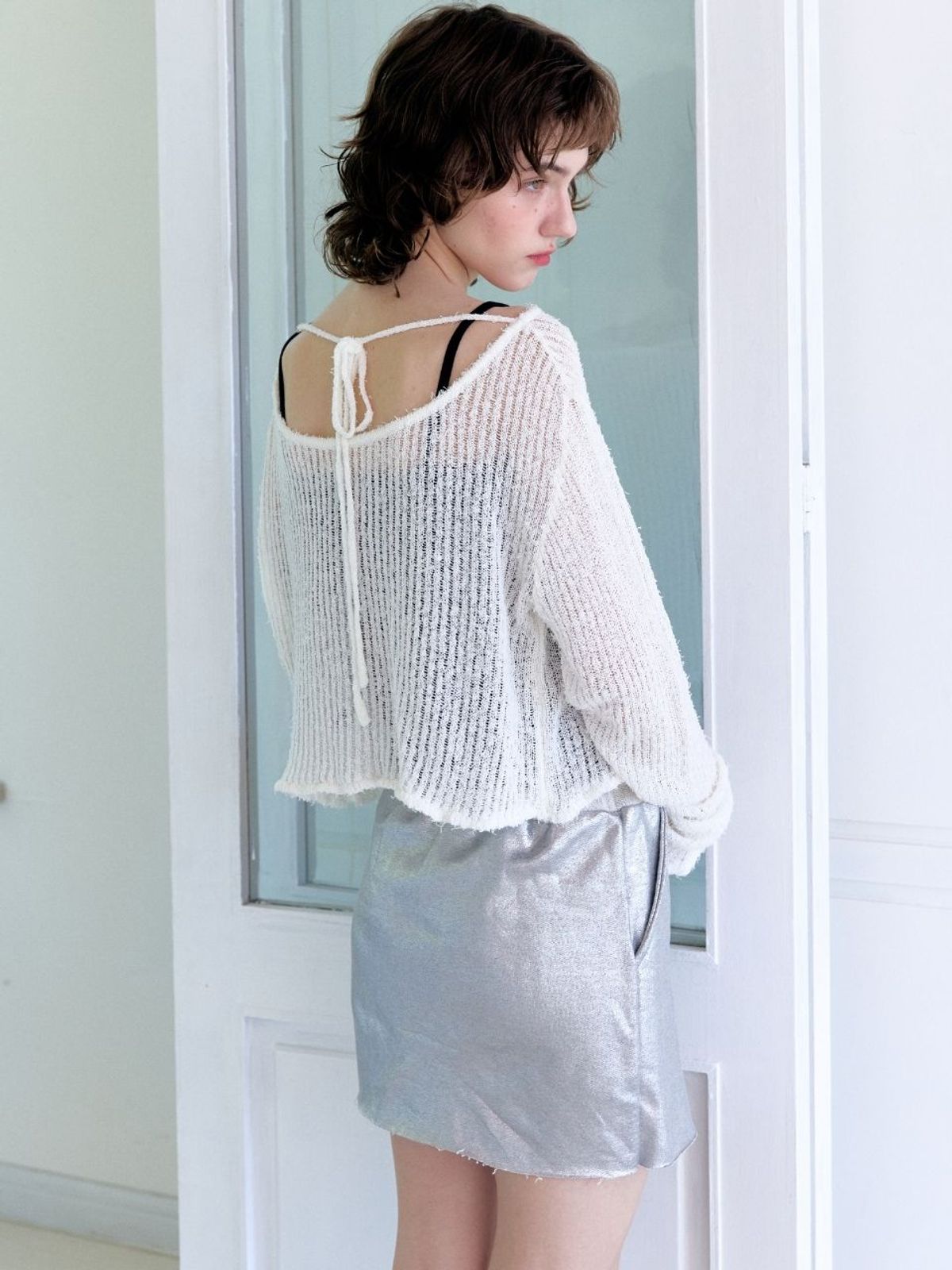 패브릭서울(FABRICSEOUL) Ribbon Cotton Tail Boat Neck Knitwear_white