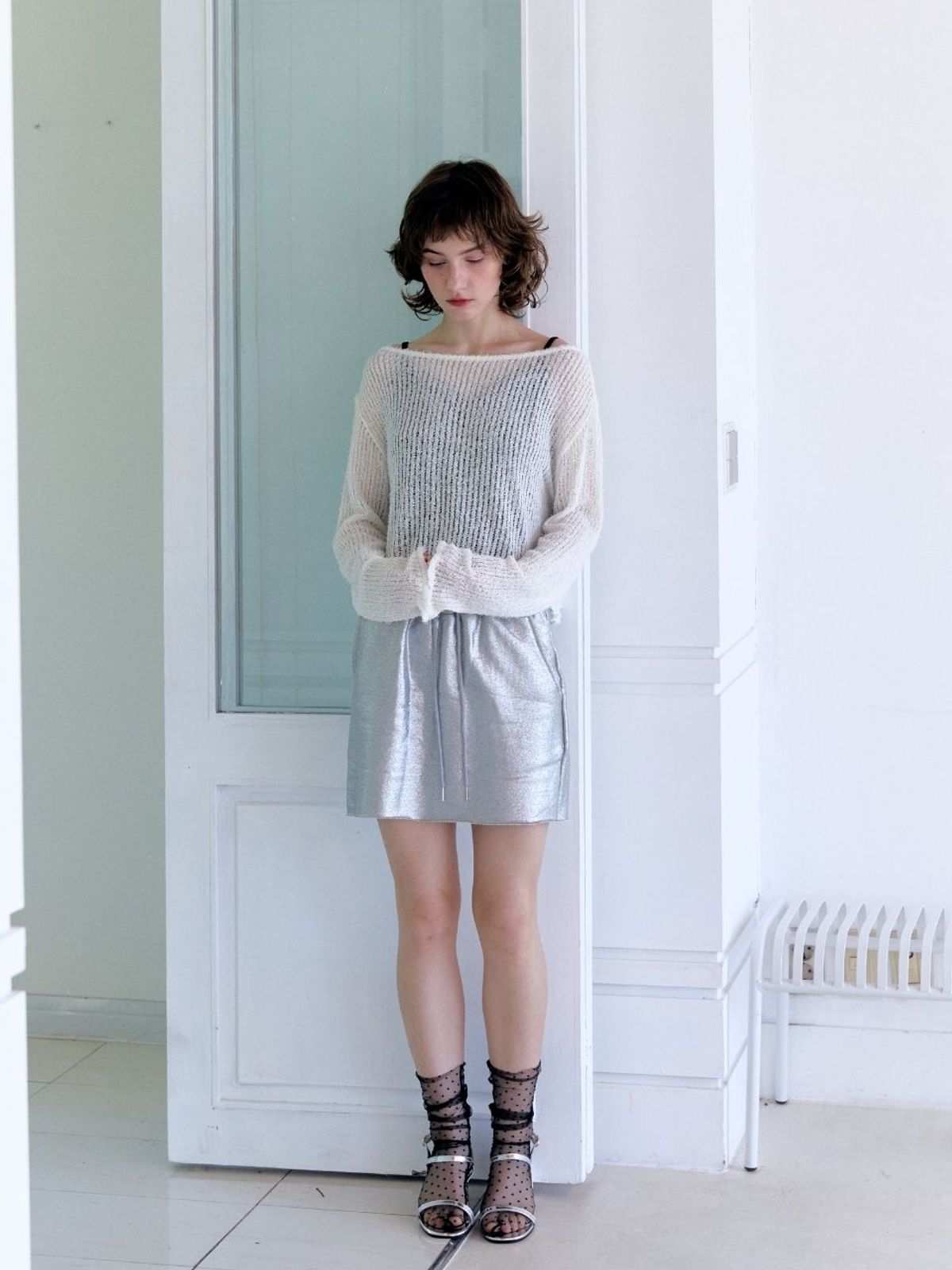 패브릭서울(FABRICSEOUL) metallic banding mini skirt